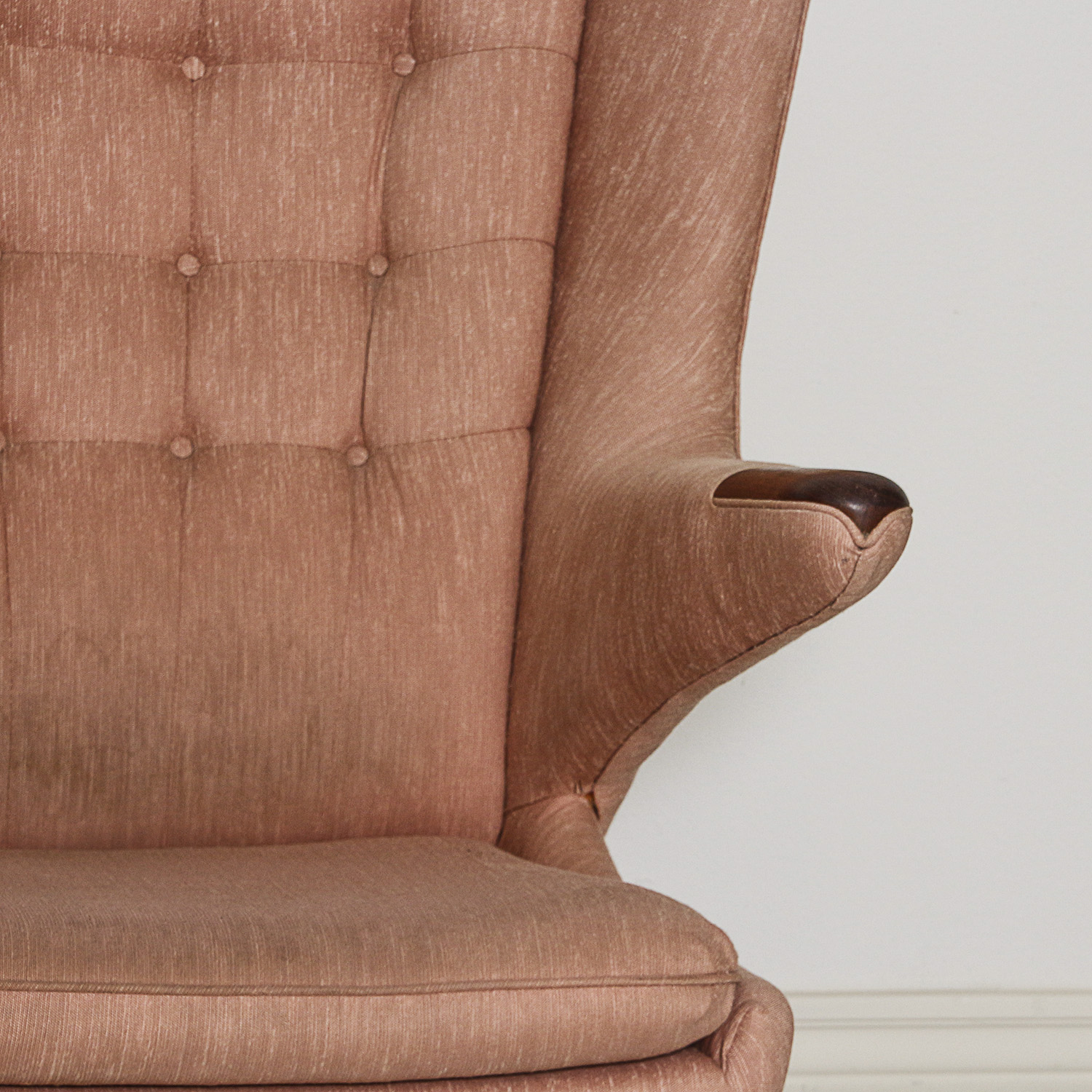 Hans Wegner "Papa Bear" Pink Upholstered Armchair and Ottoman
