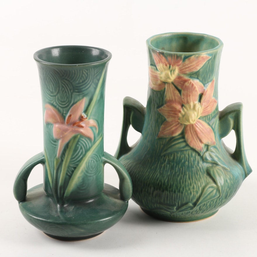 1940s Roseville "Zephyr Lily" and "Clematis" Vases