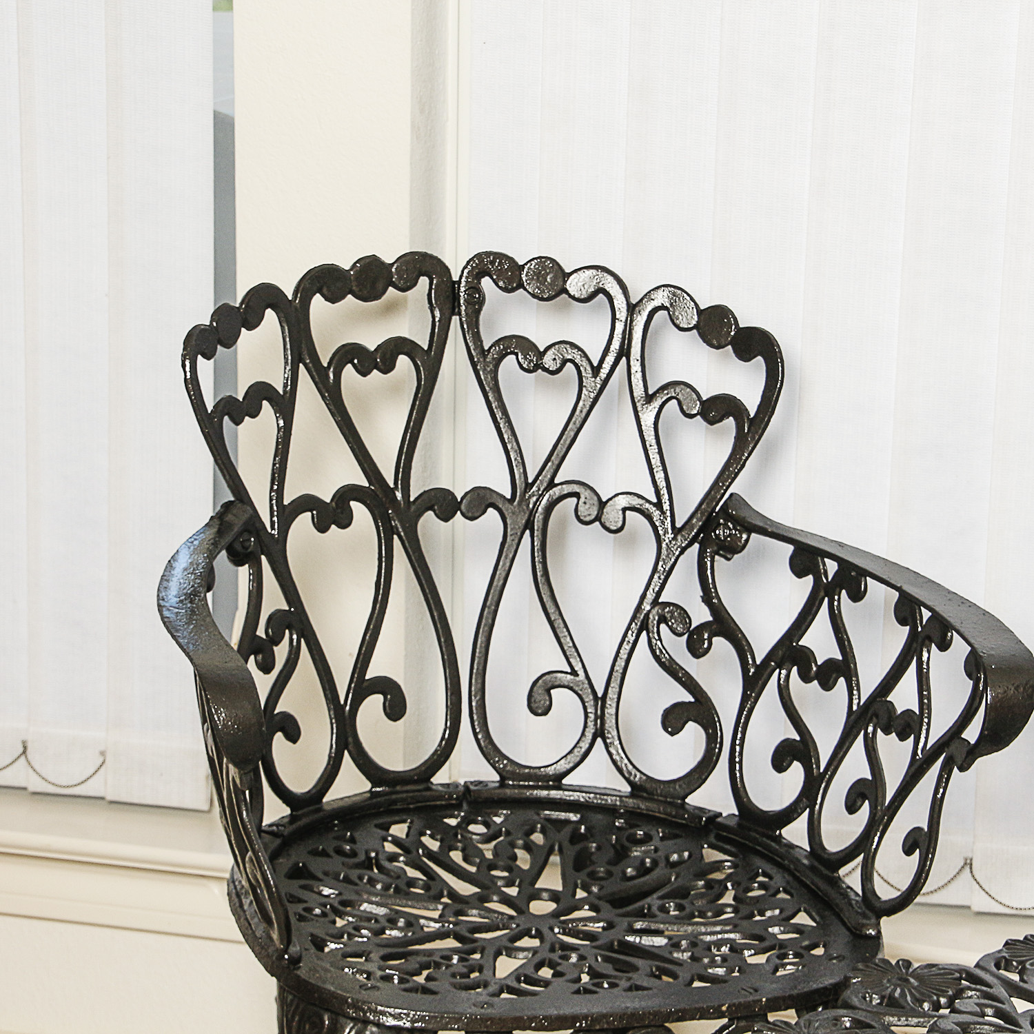 Victorian Style Black Metal Patio Armchairs with Accent Table