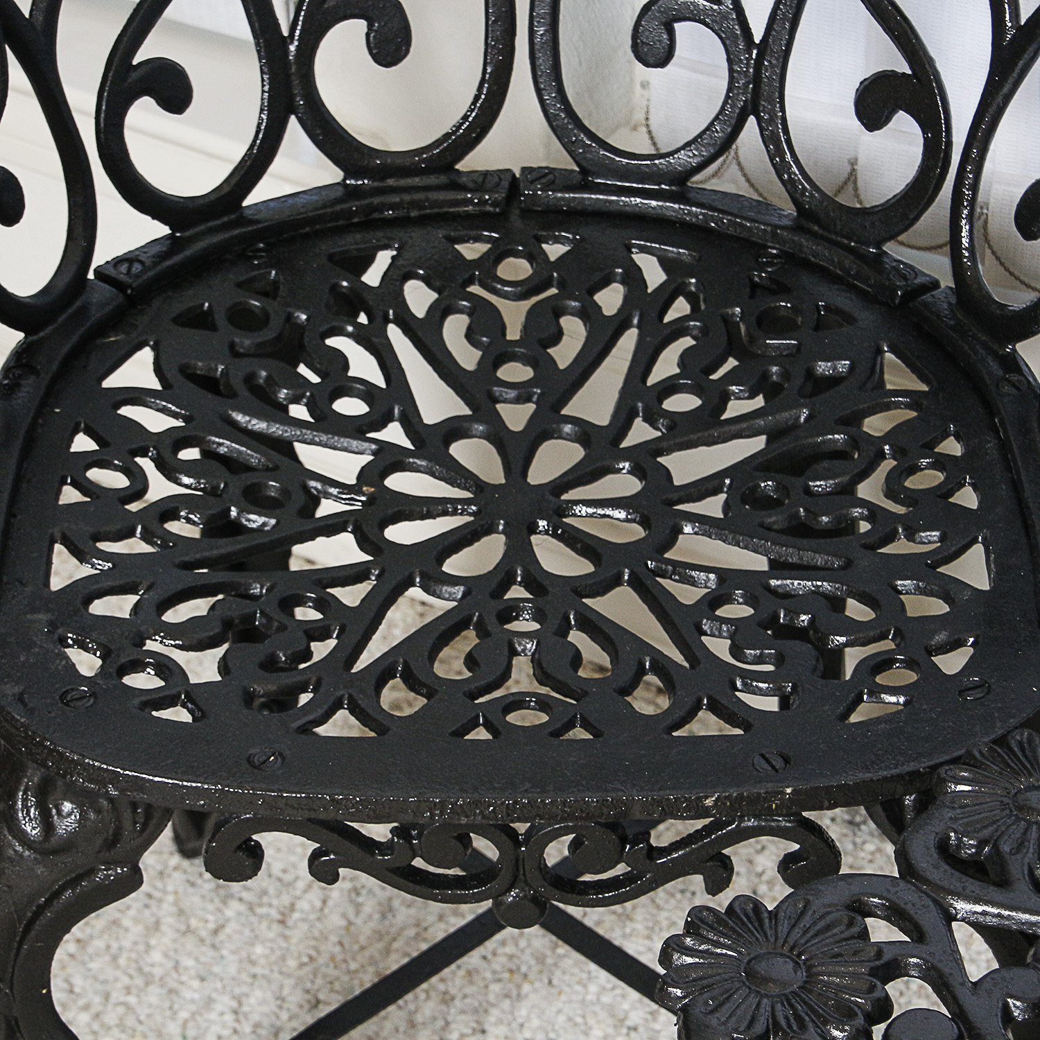 Victorian Style Black Metal Patio Armchairs with Accent Table