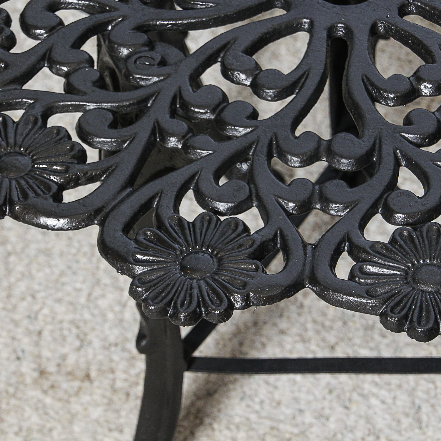 Victorian Style Black Metal Patio Armchairs with Accent Table