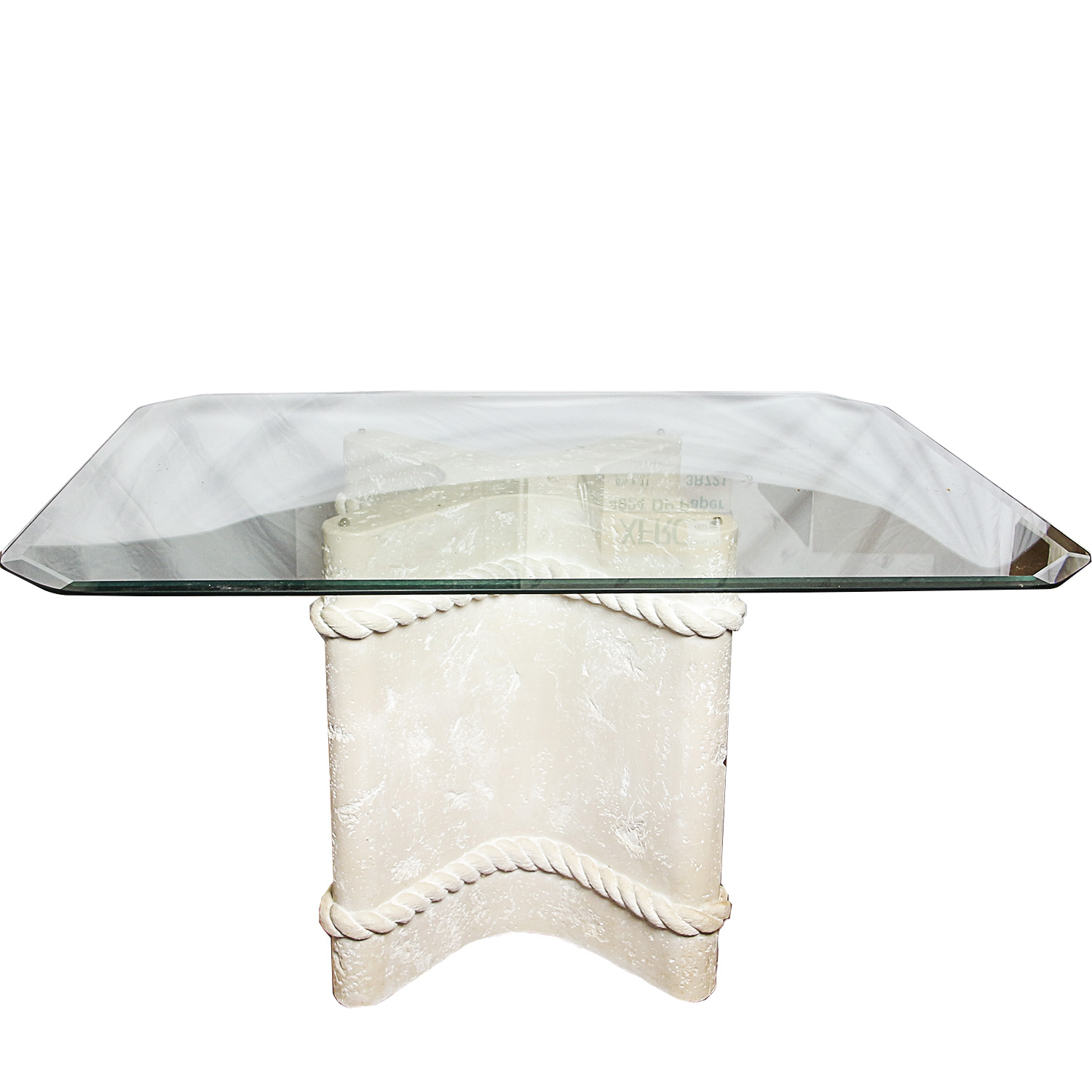 Glass Top Dining Table with Plaster Pedestal Base