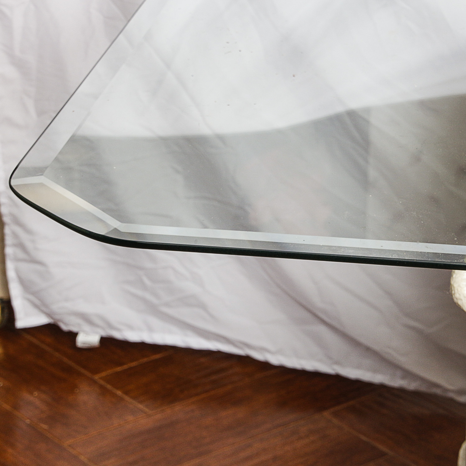 Glass Top Dining Table with Plaster Pedestal Base