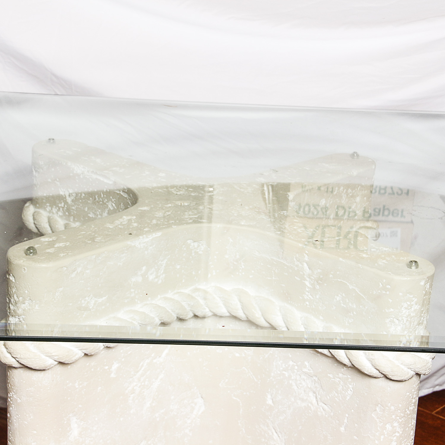 Glass Top Dining Table with Plaster Pedestal Base