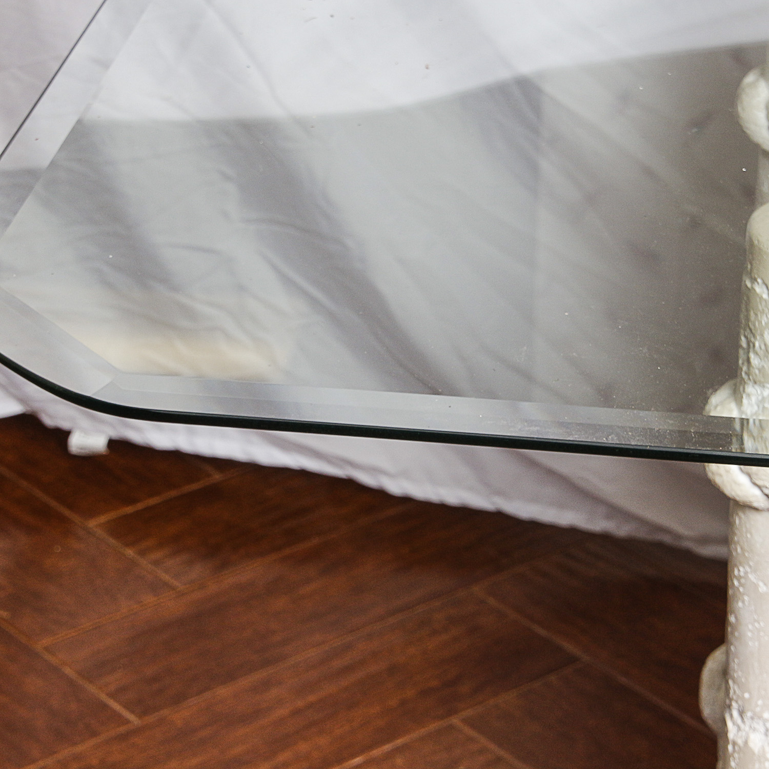 Glass Top Dining Table with Plaster Pedestal Base