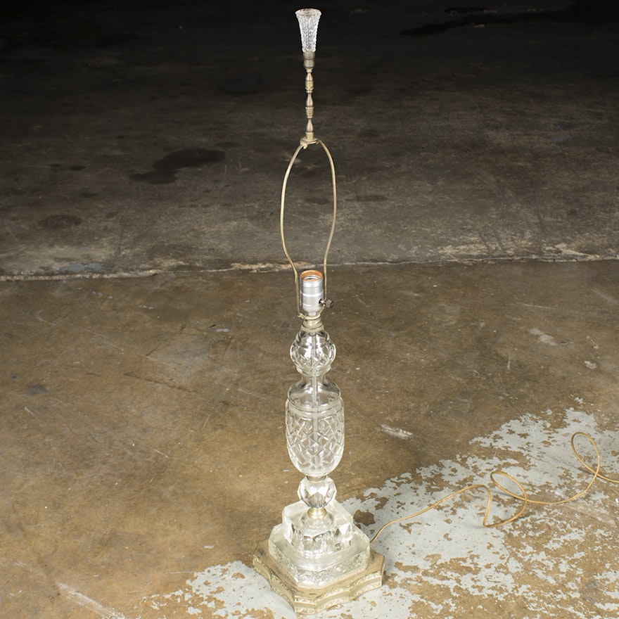 Vintage Glass Torch Style Table Lamp with Openwork Metal Base