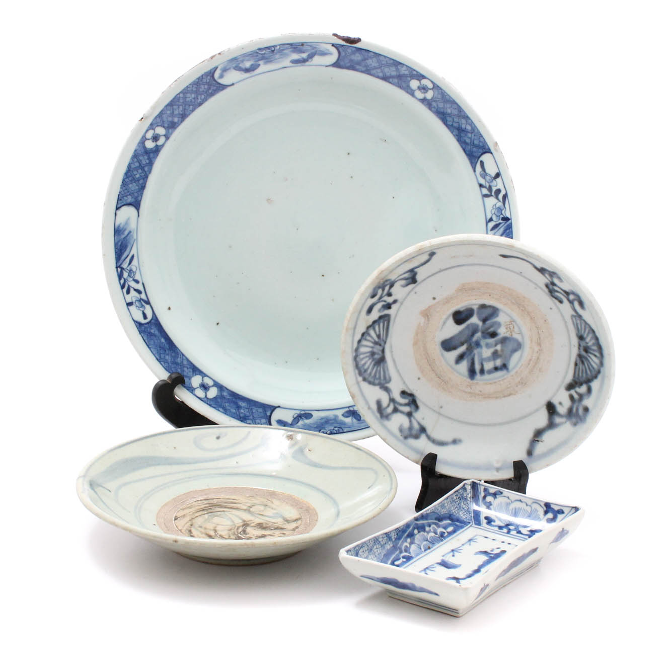 Antique Blue and White Chinese Canton Export Ceramic Trays