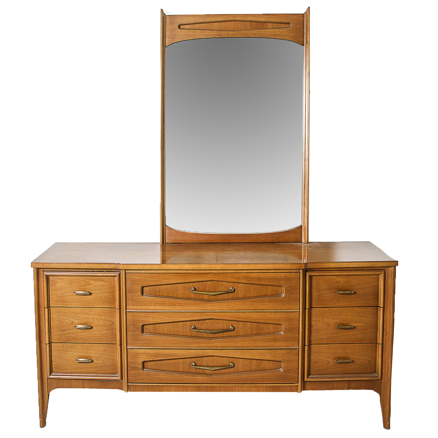 Vintage Mid Century Modern Dresser with Mirror by Bassett Furniture