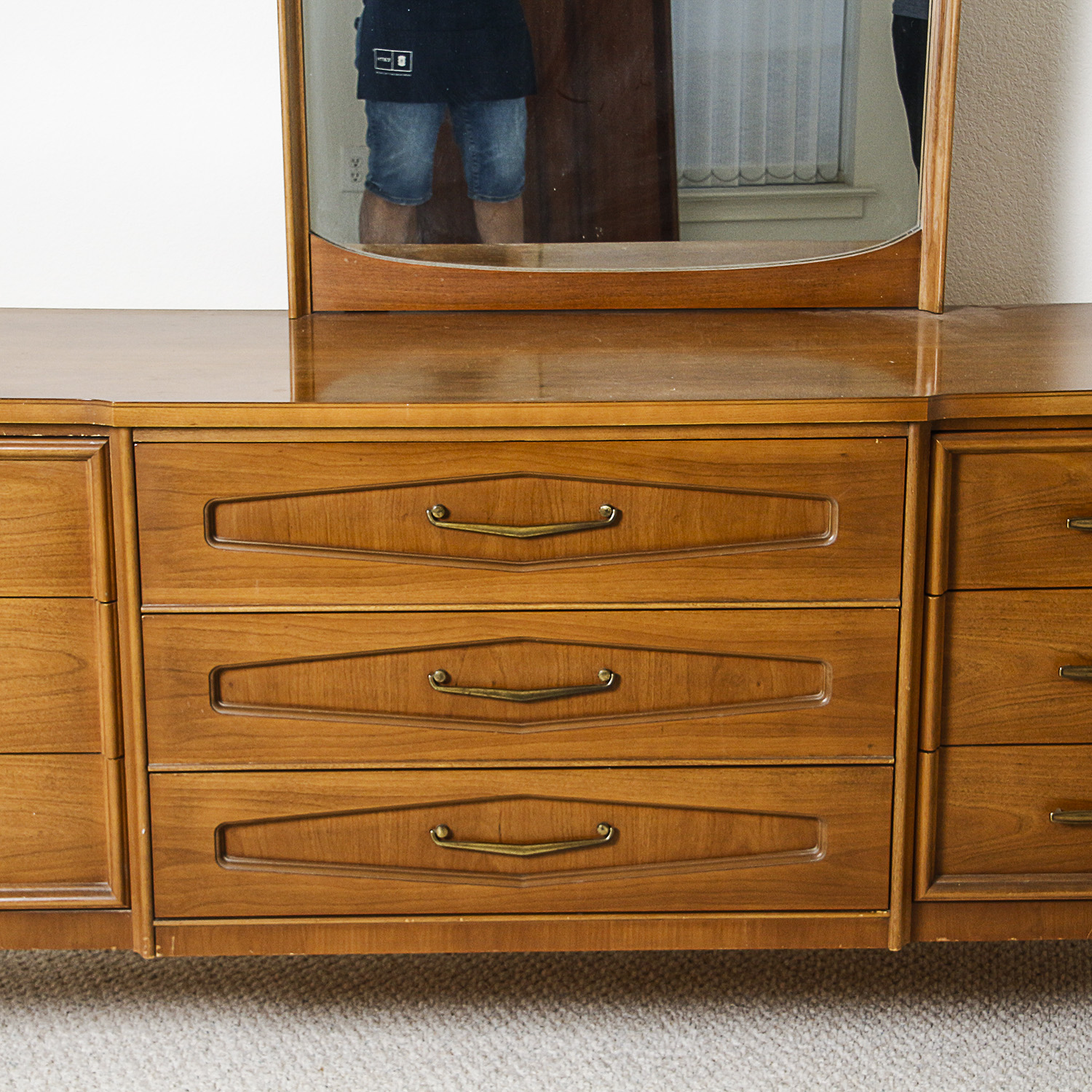 Vintage Mid Century Modern Dresser with Mirror by Bassett Furniture