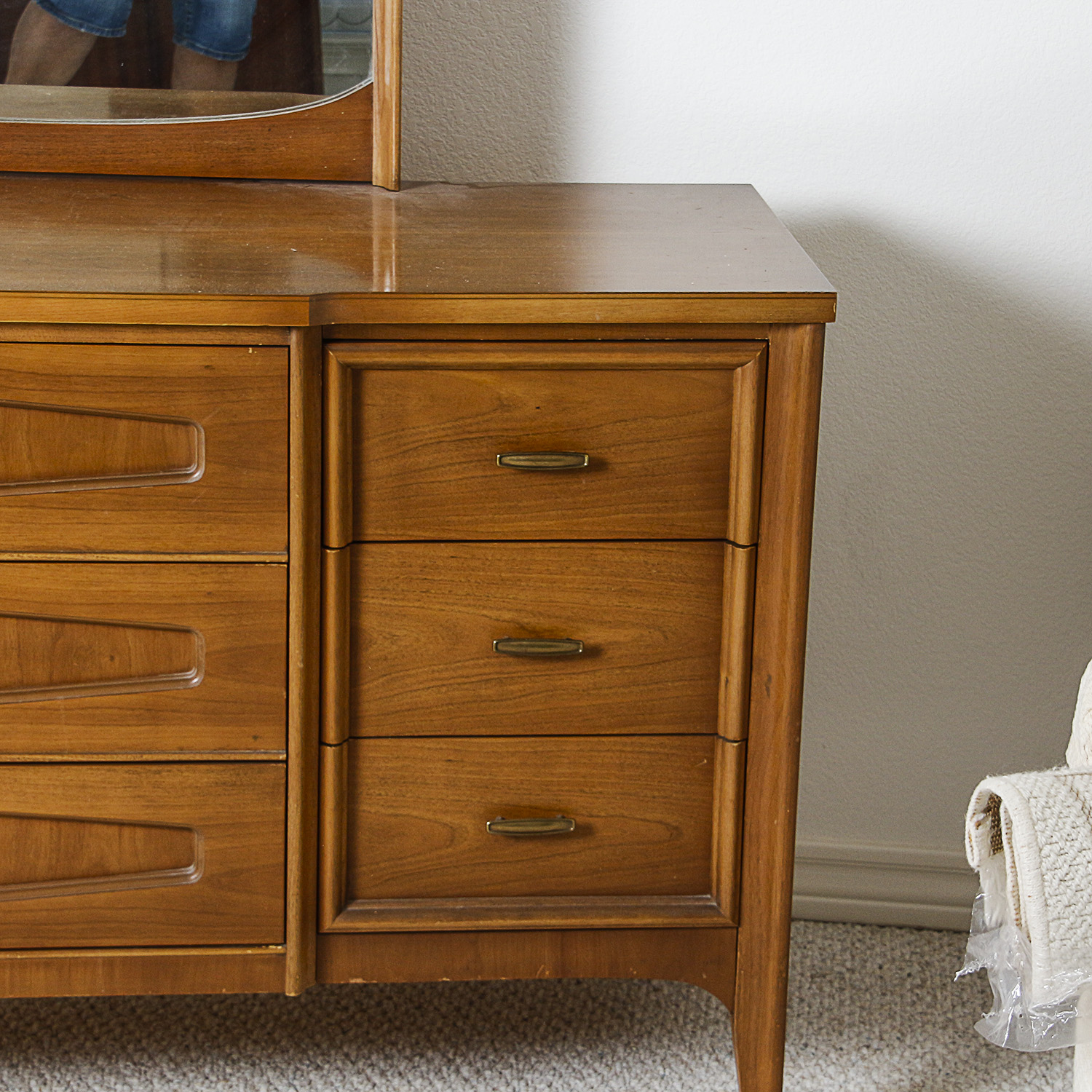 Vintage Mid Century Modern Dresser with Mirror by Bassett Furniture
