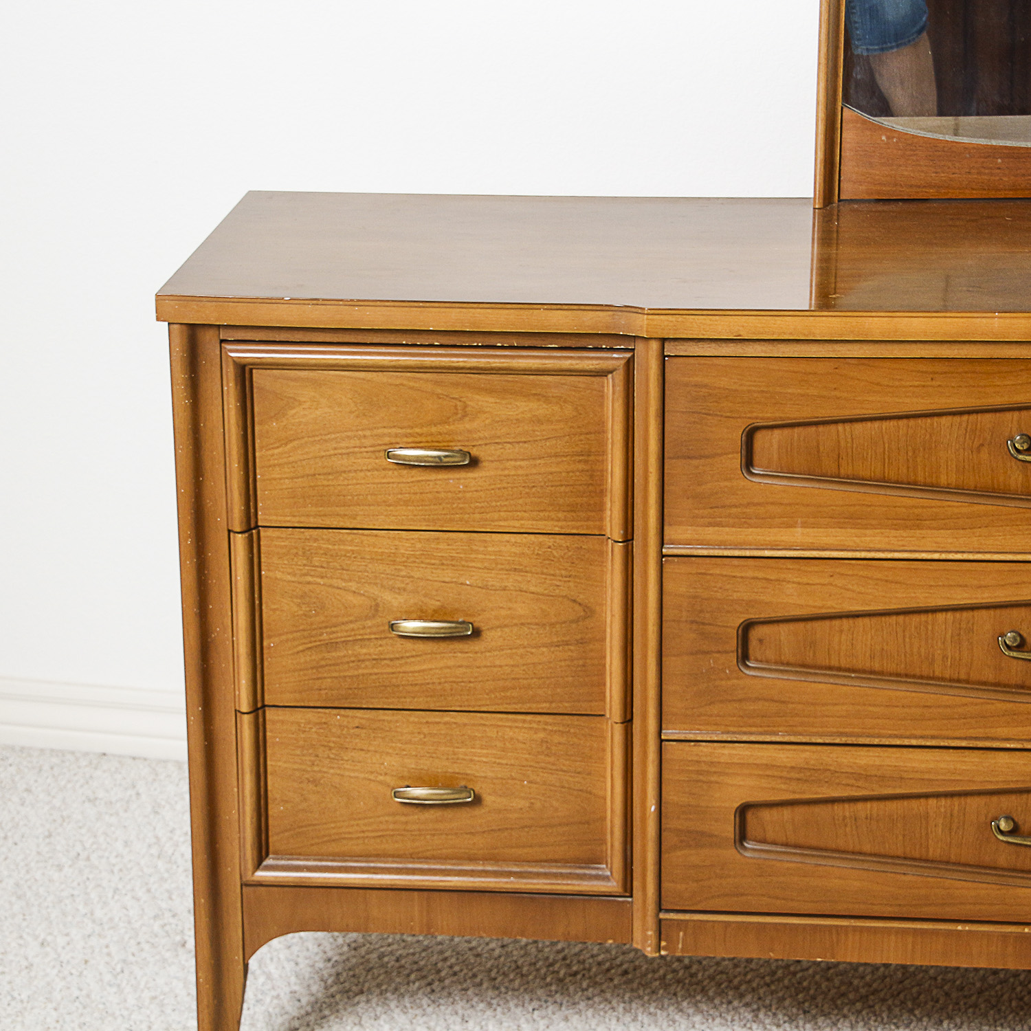Vintage Mid Century Modern Dresser with Mirror by Bassett Furniture