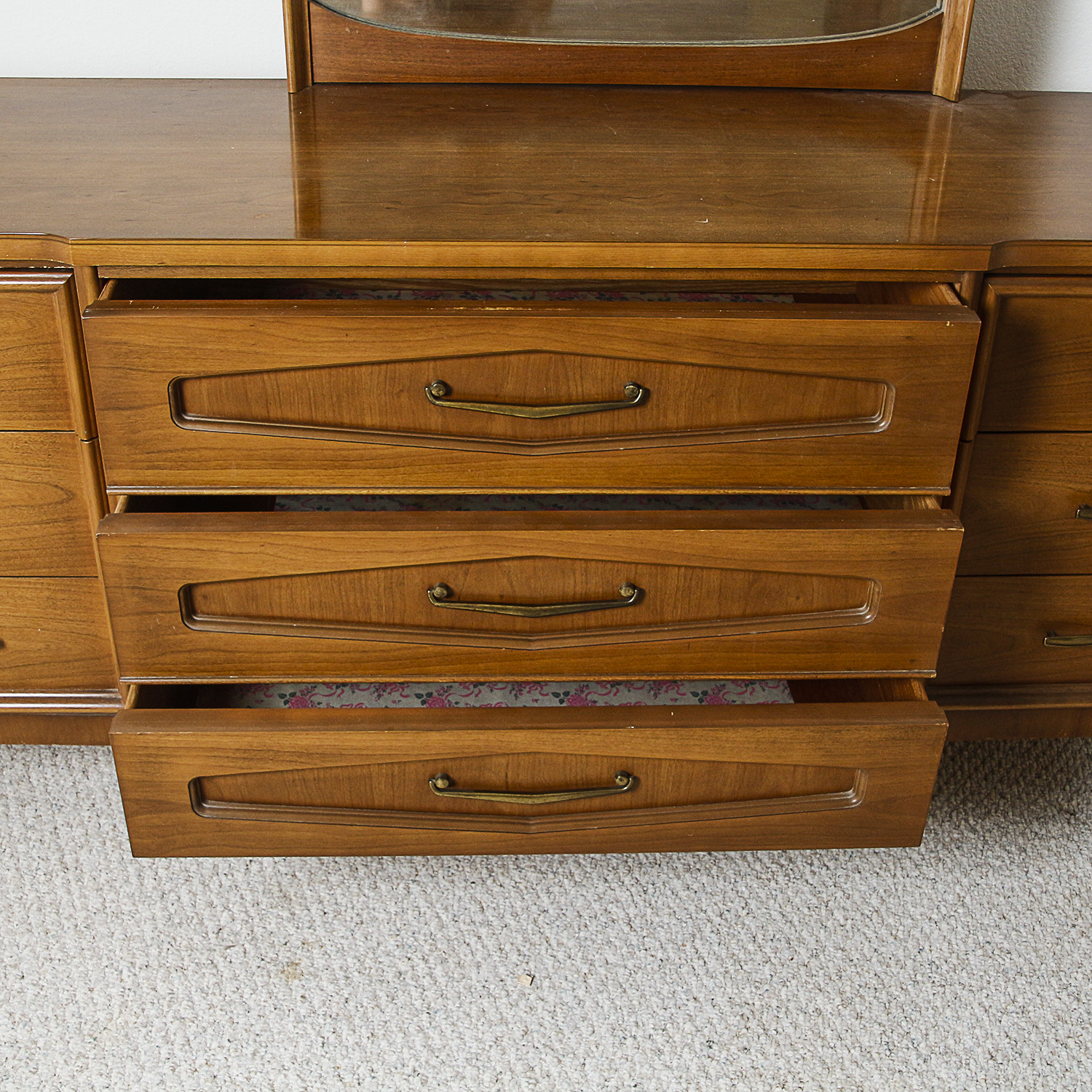 Vintage Mid Century Modern Dresser with Mirror by Bassett Furniture