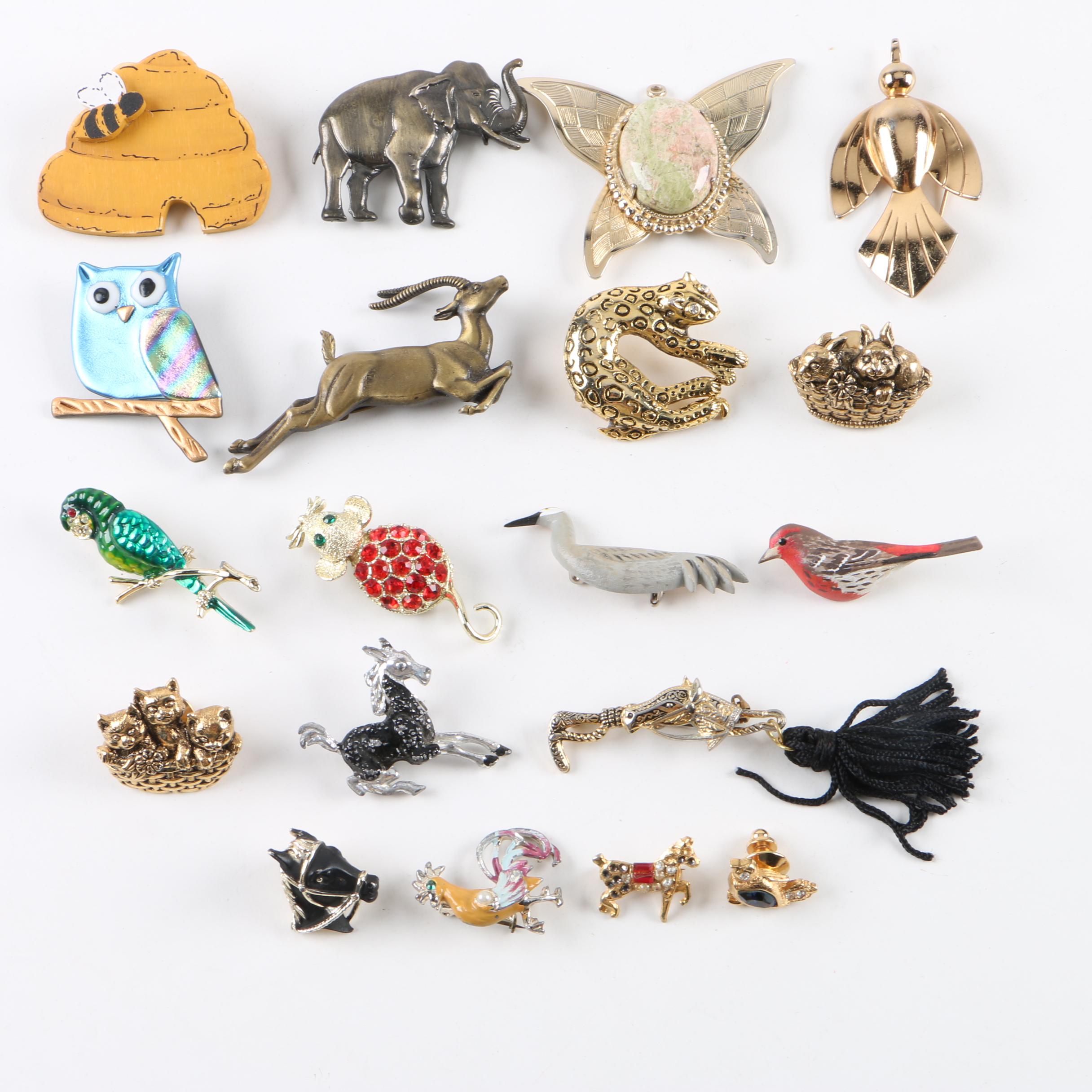 Collection of Animal Theme Costume Enamel and Glass Jewelry Including Coro