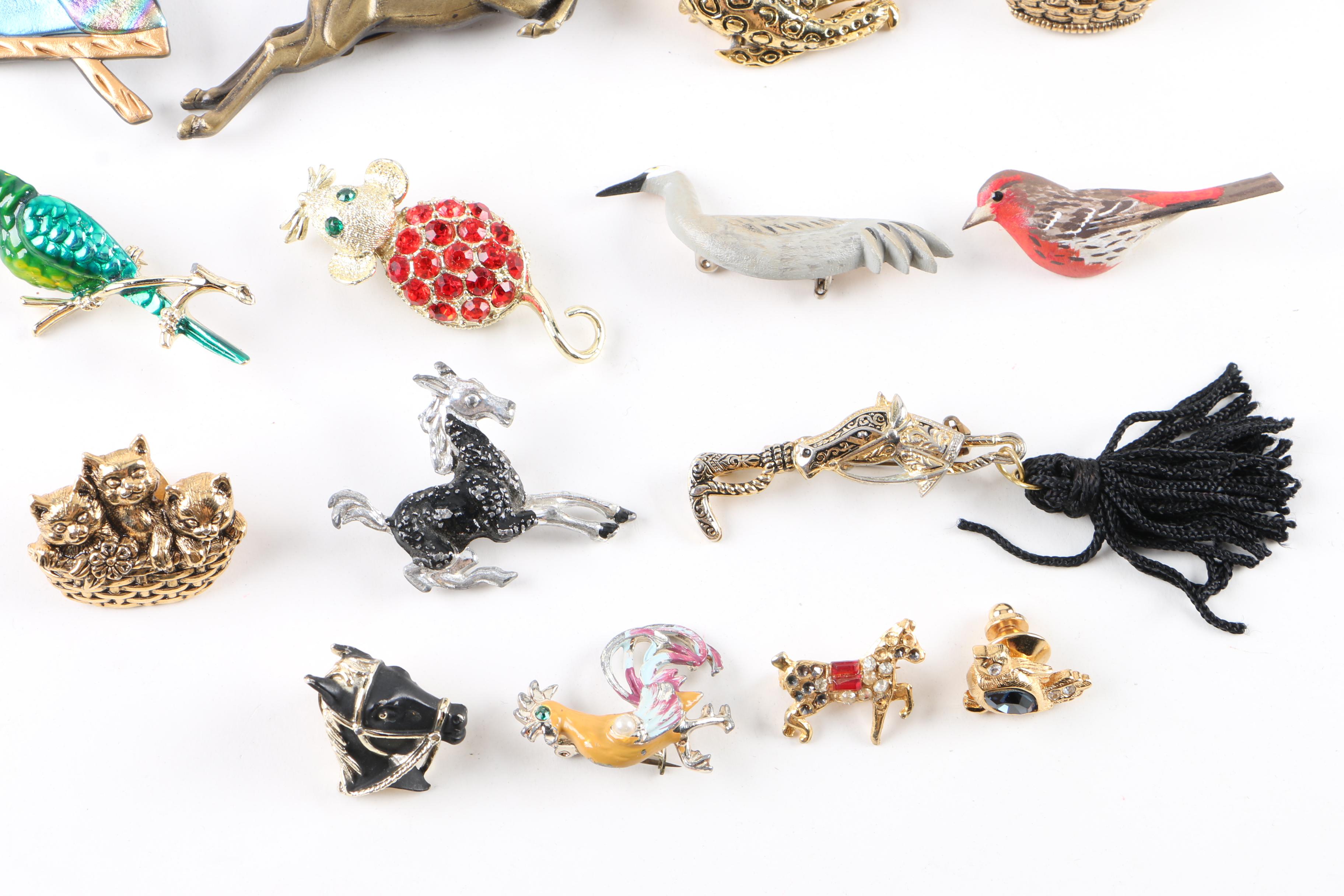 Collection of Animal Theme Costume Enamel and Glass Jewelry Including Coro