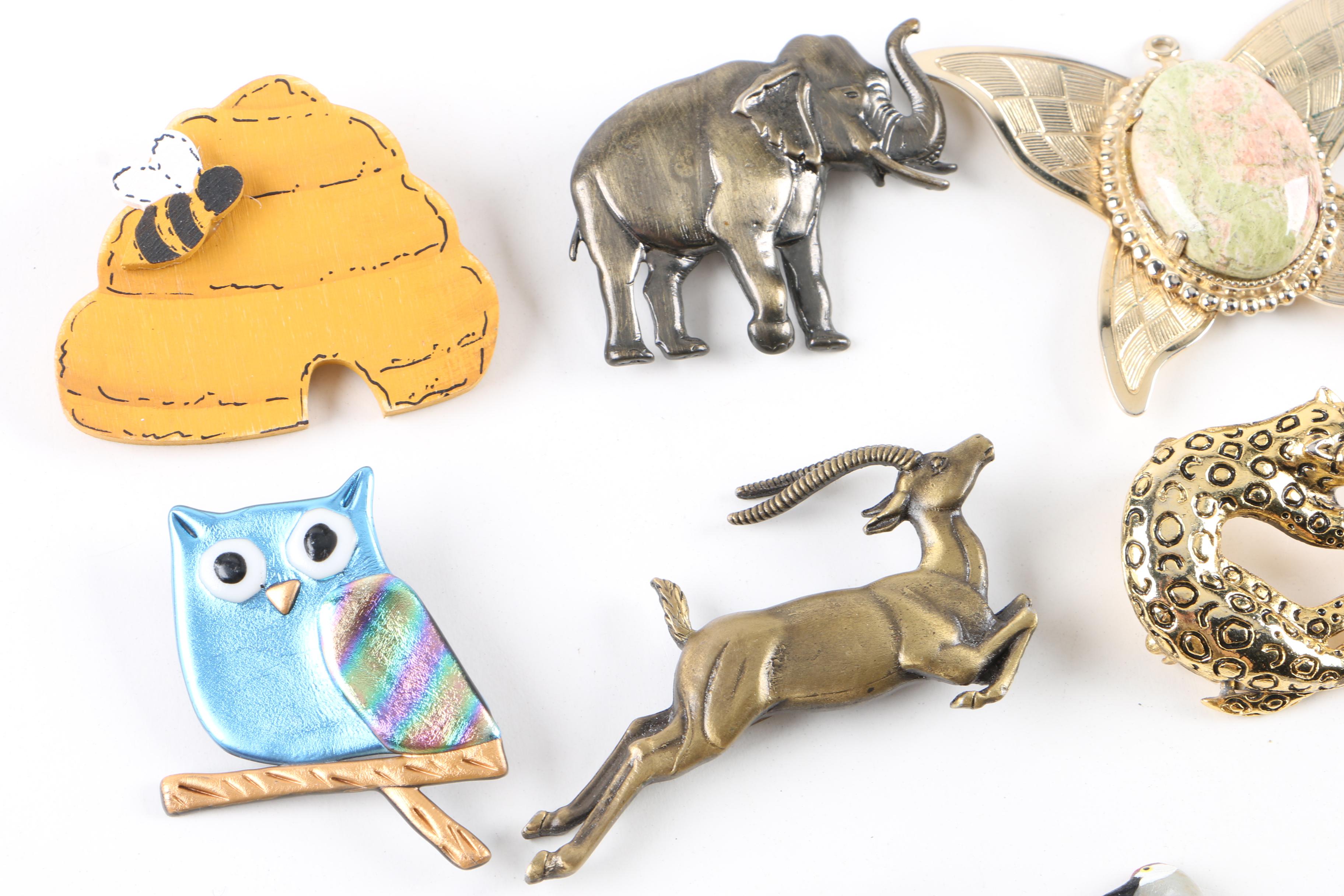 Collection of Animal Theme Costume Enamel and Glass Jewelry Including Coro