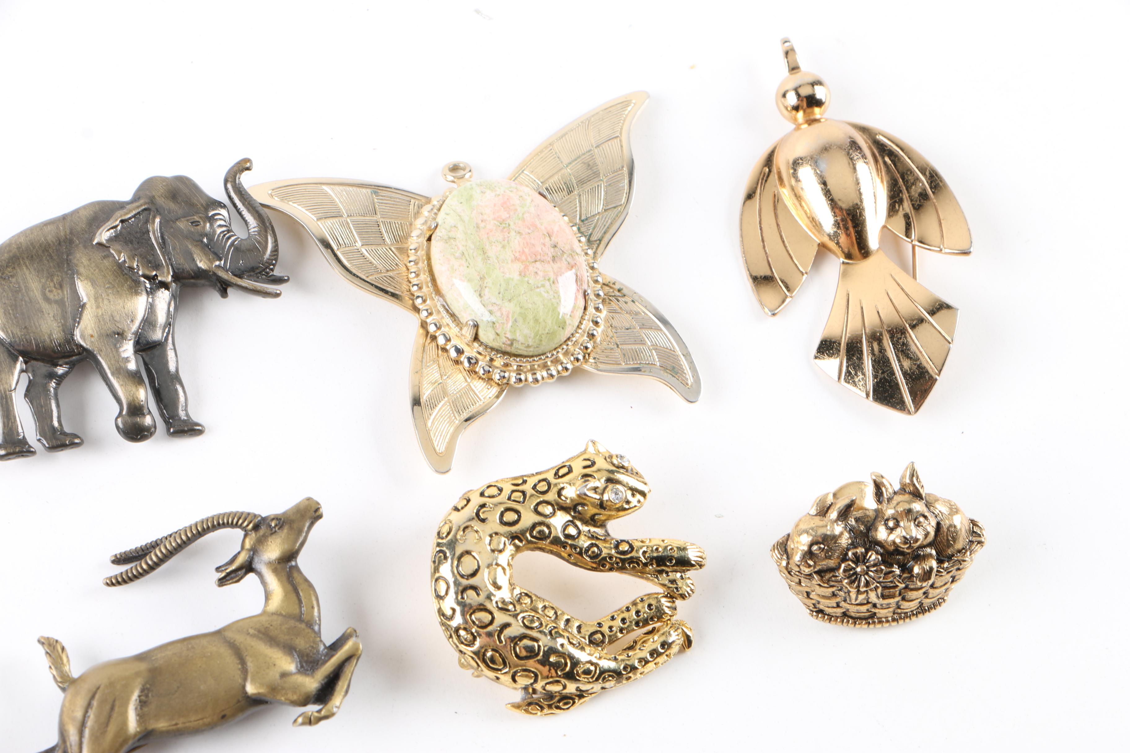 Collection of Animal Theme Costume Enamel and Glass Jewelry Including Coro