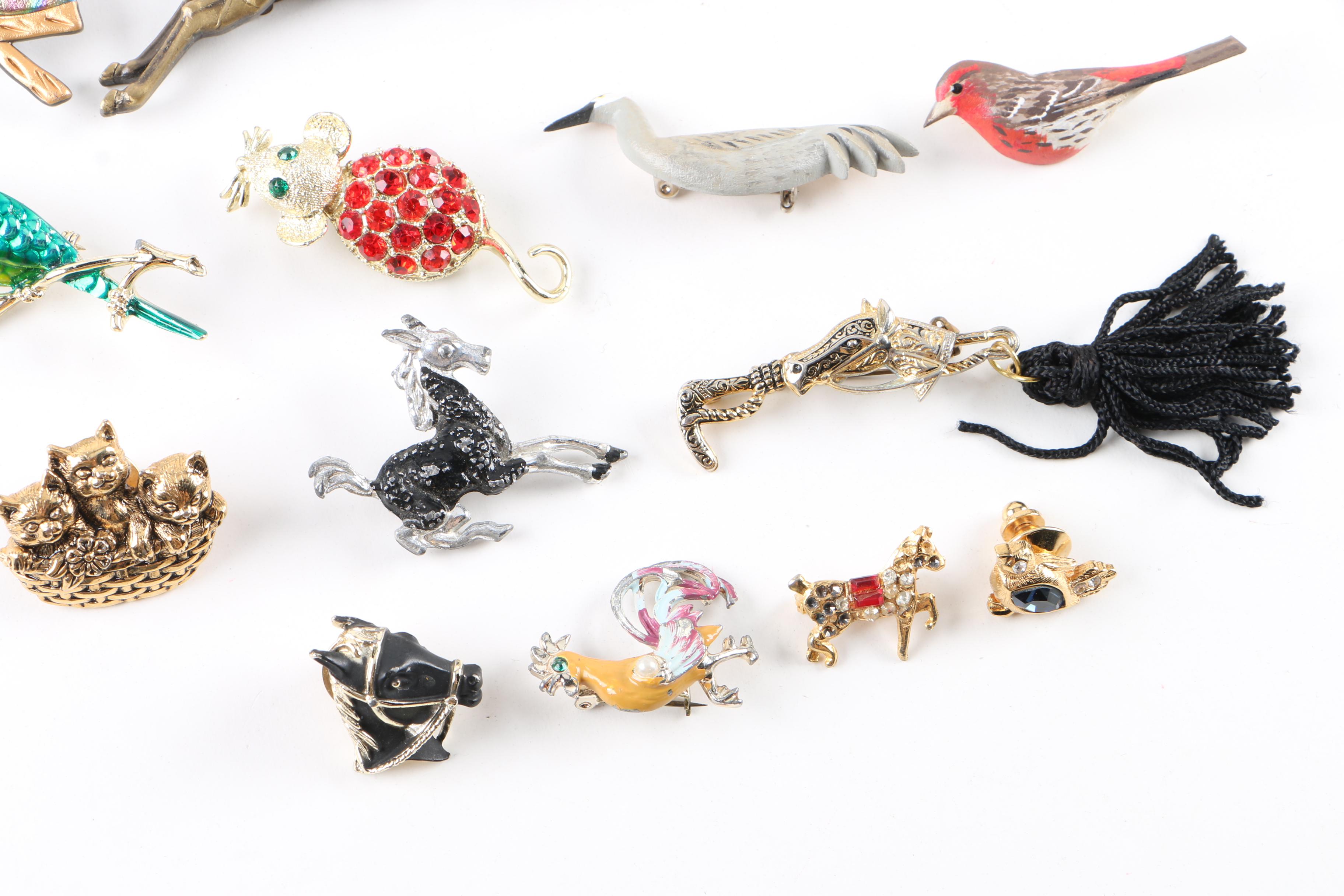 Collection of Animal Theme Costume Enamel and Glass Jewelry Including Coro