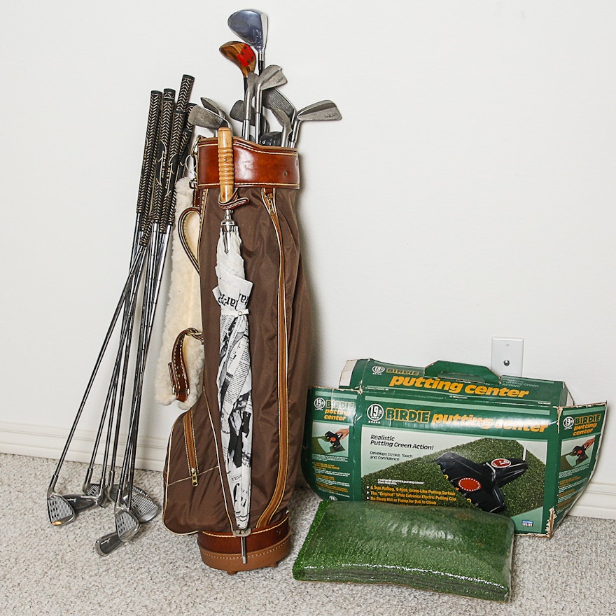 Golf Clubs, Bag and Birdie Putting Center