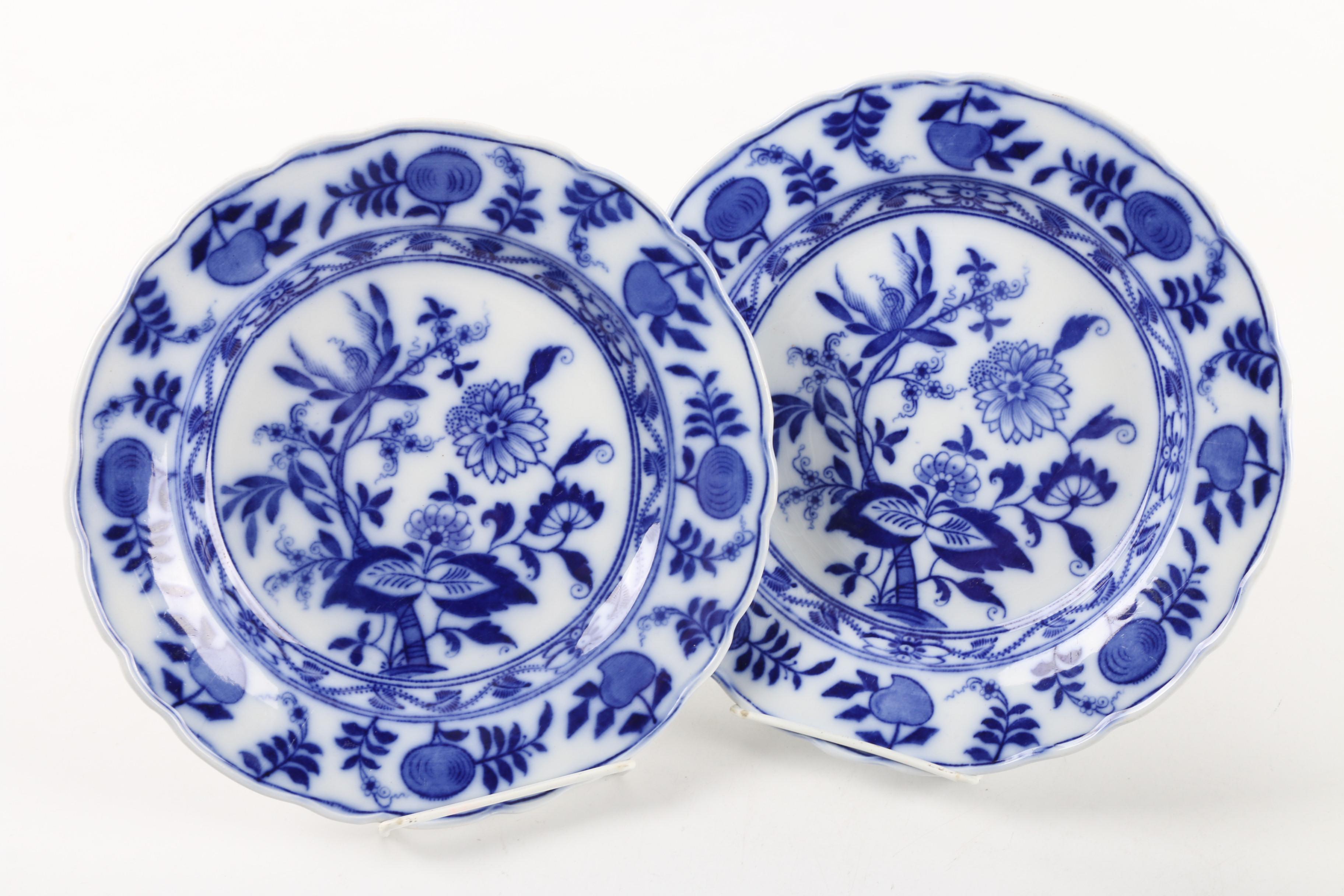 English "Meissen" and Carl Teichert Blue Onion Plates with Food Warmer