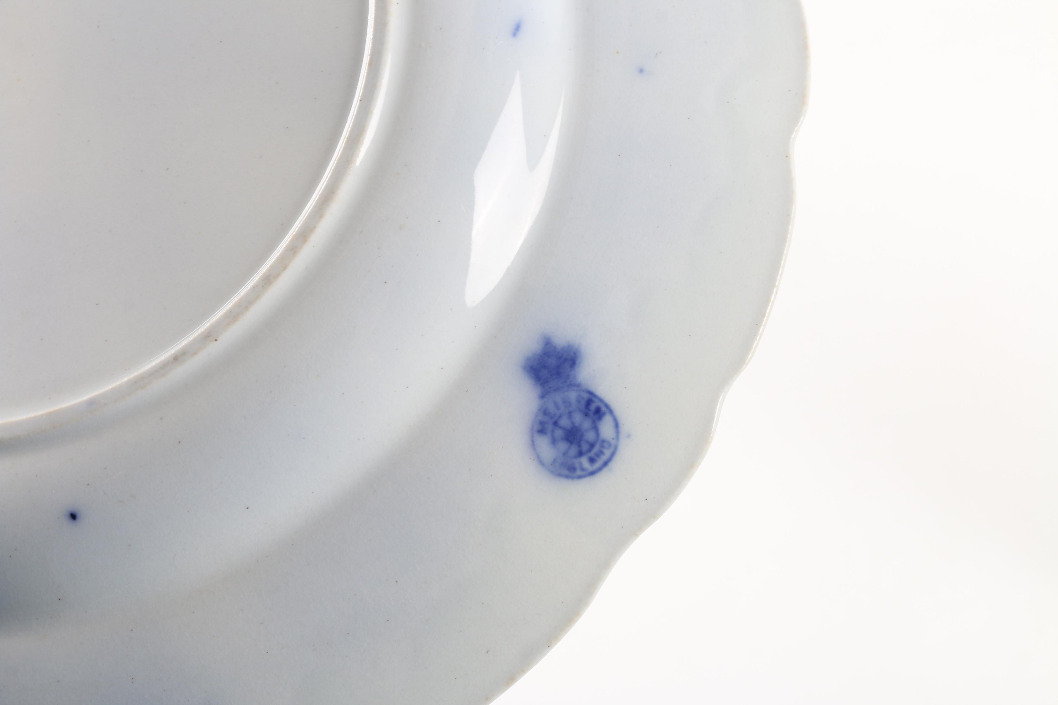 English "Meissen" and Carl Teichert Blue Onion Plates with Food Warmer