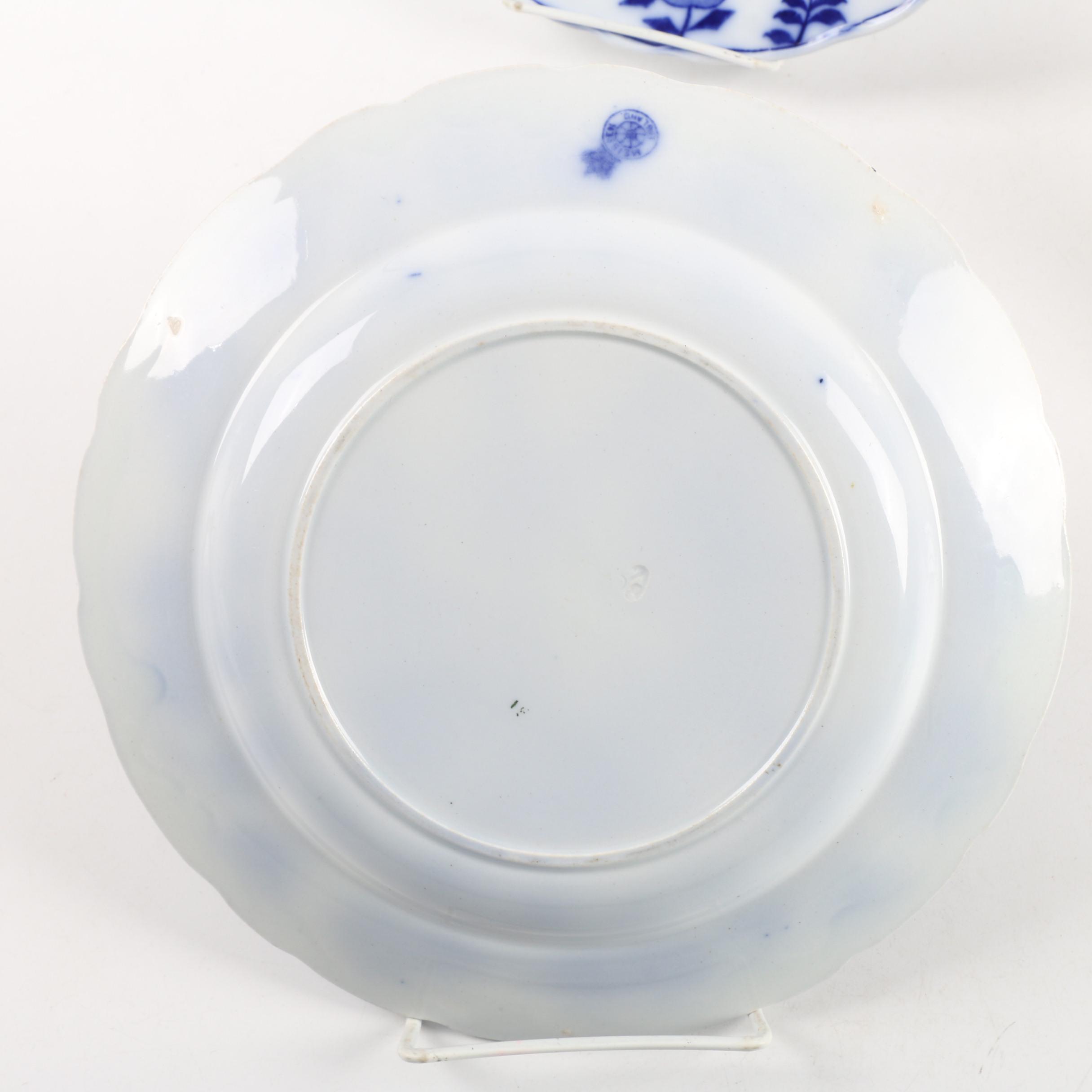 English "Meissen" and Carl Teichert Blue Onion Plates with Food Warmer