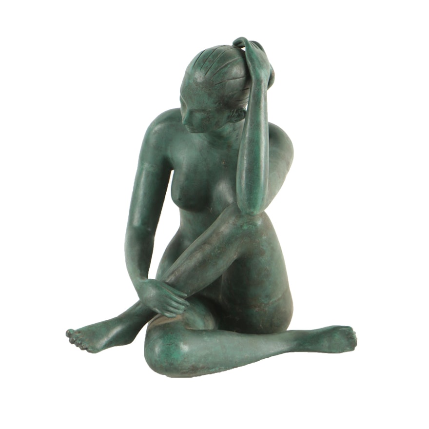 Mid to Late 20th Century Brass Sculpture of Female Figure