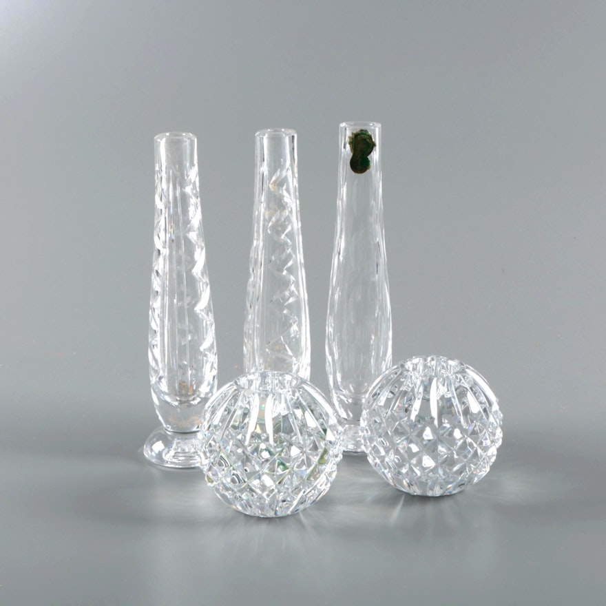 Waterford Crystal Footed Bud Vases and "Lismore" Candlestick Holders