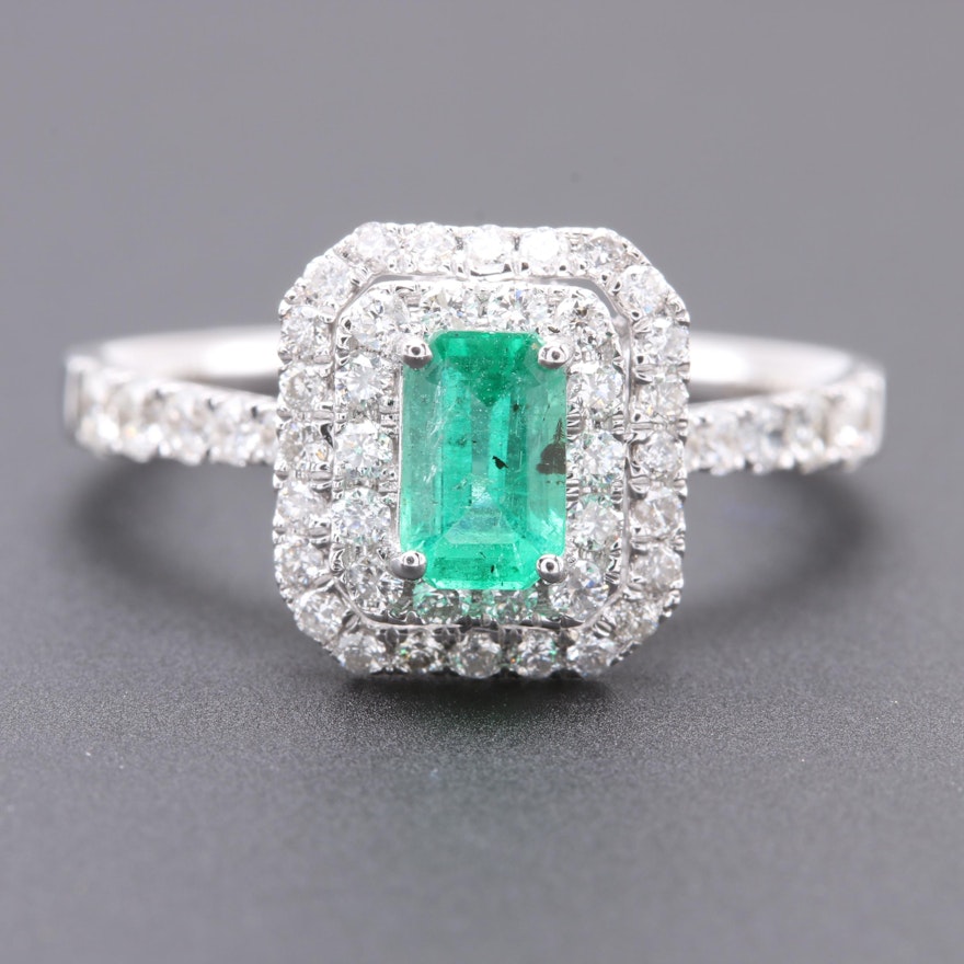 14K White Gold Emerald and Diamond Ring