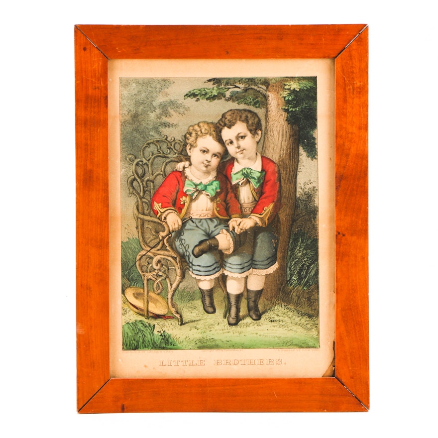 Currier & Ives 1875 Hand-Colored Lithograph "Little Brothers"