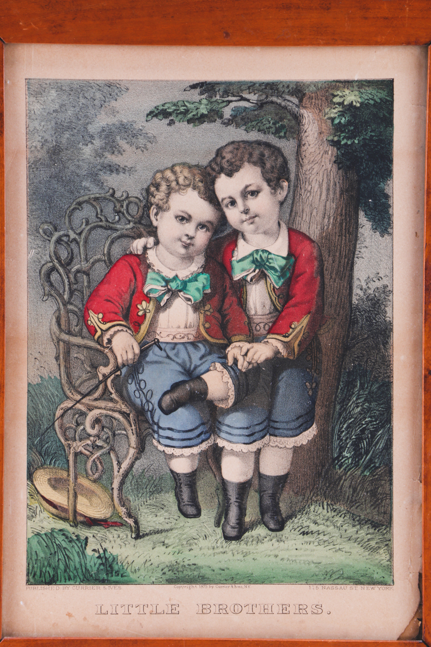 Currier & Ives 1875 Hand-Colored Lithograph "Little Brothers"