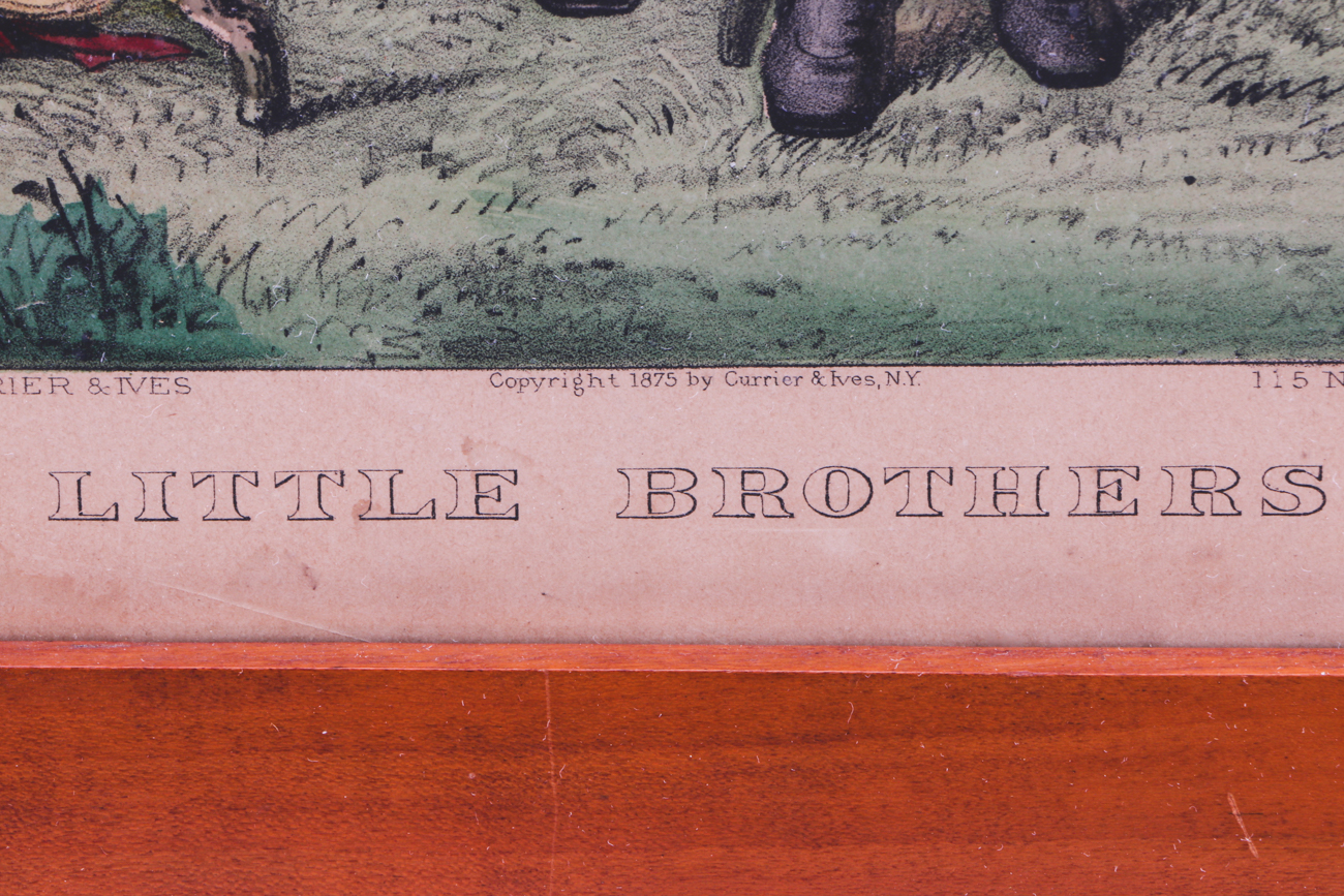 Currier & Ives 1875 Hand-Colored Lithograph "Little Brothers"