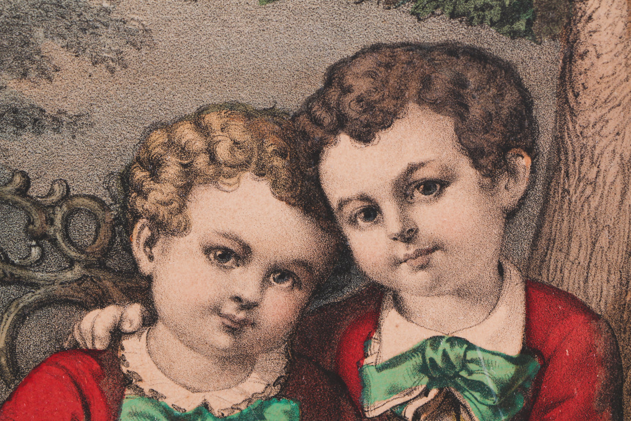 Currier & Ives 1875 Hand-Colored Lithograph "Little Brothers"