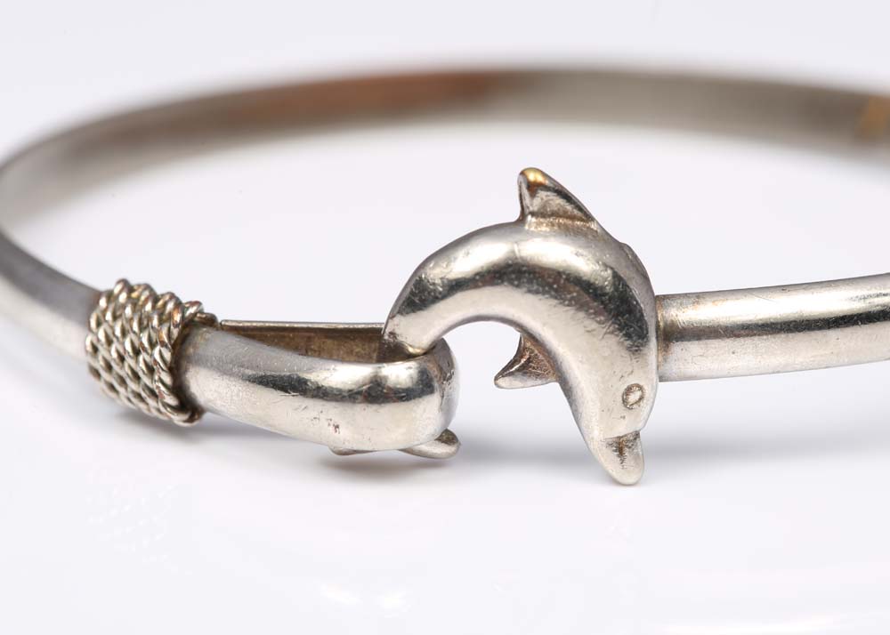 Sterling Silver Dolphin Bangle Bracelet