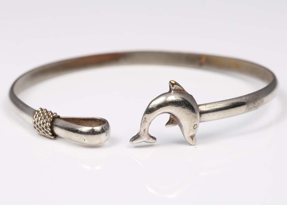 Sterling Silver Dolphin Bangle Bracelet