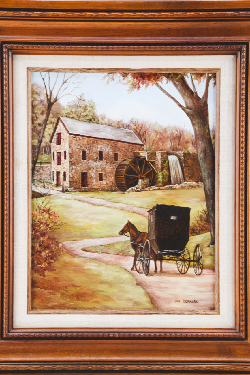 Jan Bernard Original Oil Landscape with Horse & Buggy on Canvas