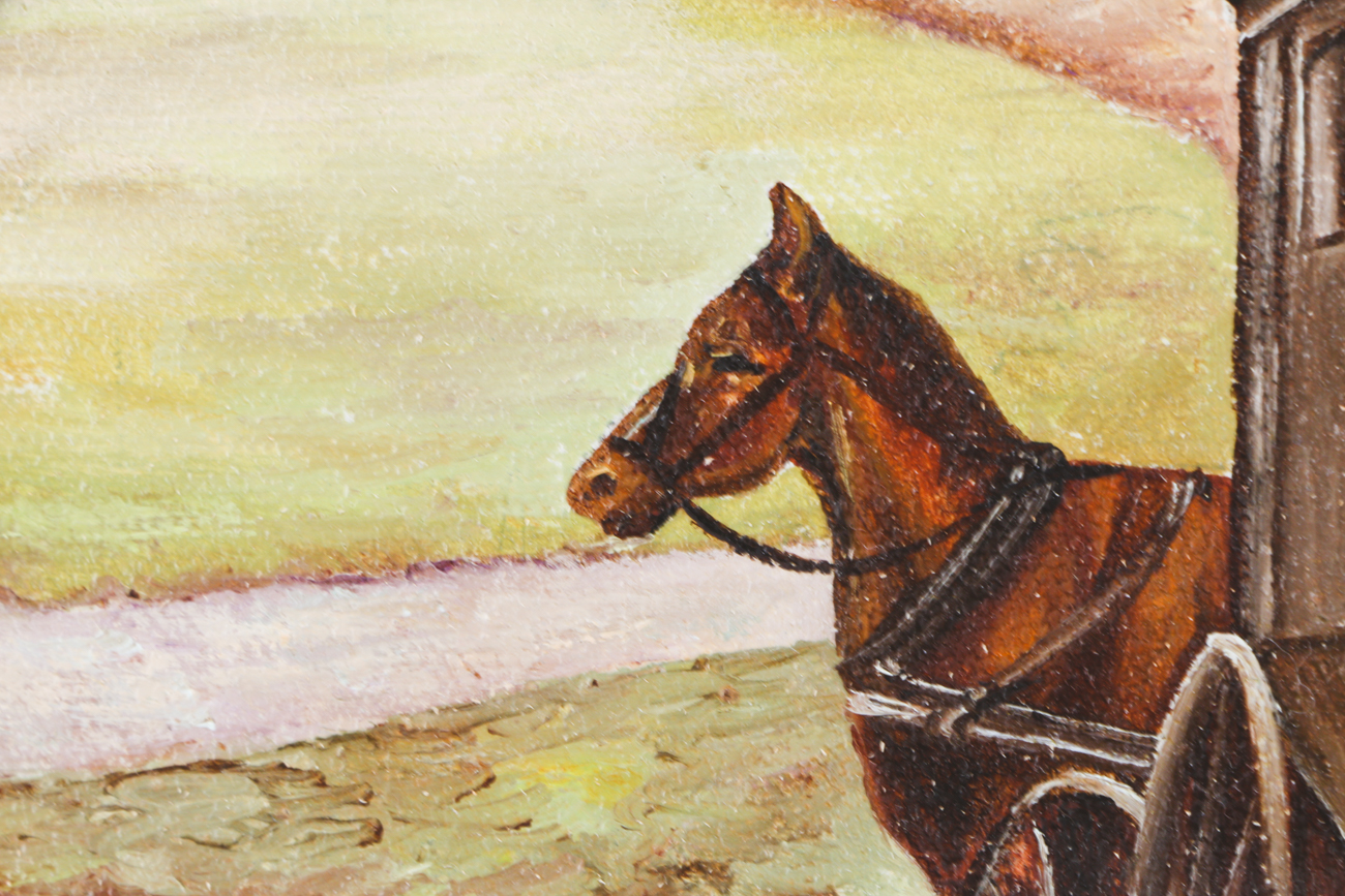 Jan Bernard Original Oil Landscape with Horse & Buggy on Canvas