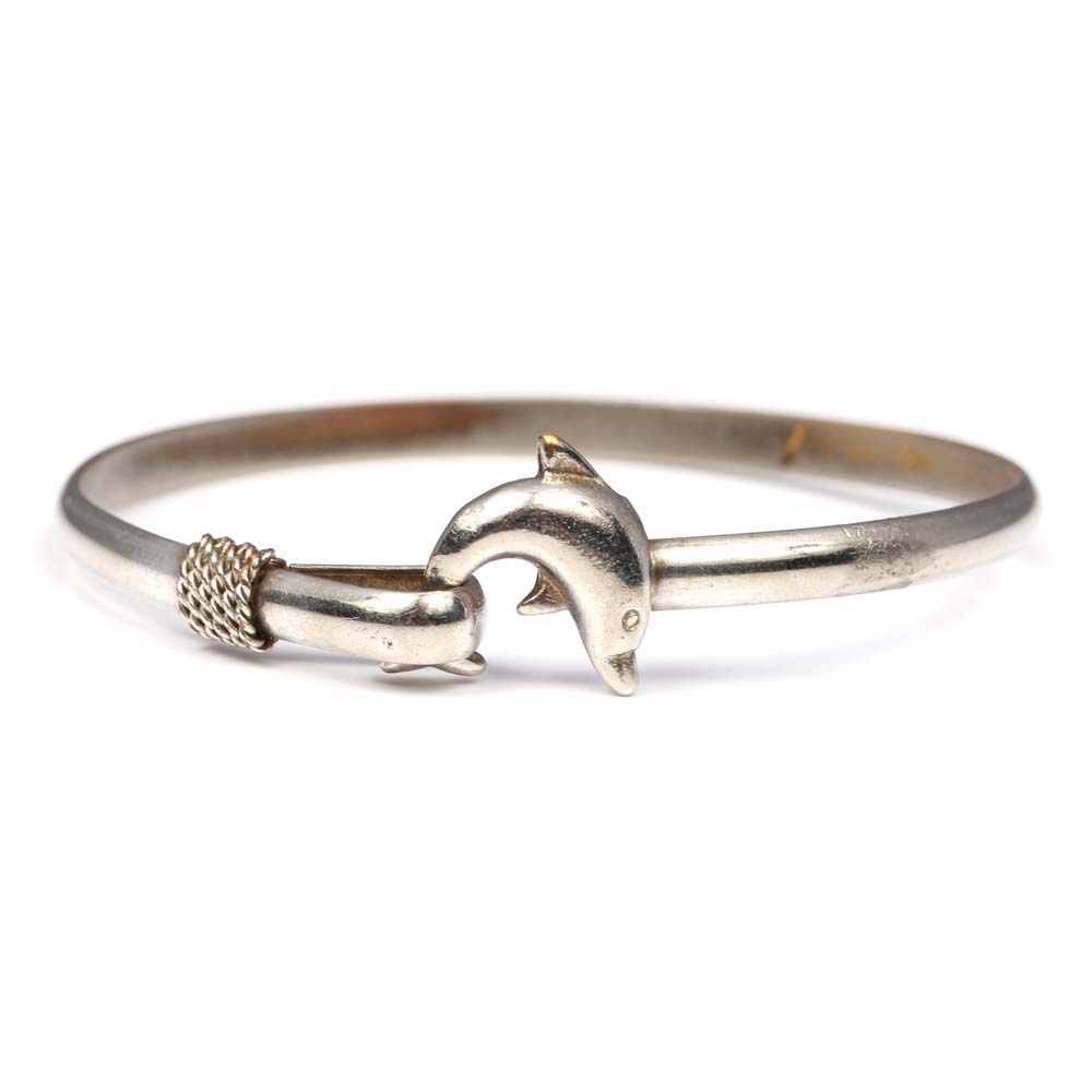 Sterling Silver Dolphin Bangle Bracelet