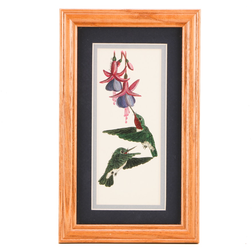 S. Wald 1999 Hand-Colored Photomechanical Hummingbird Print