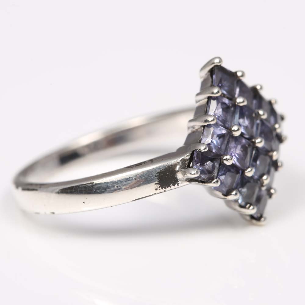 Sterling Silver and 1.60 CTW Tanzanite Cluster Ring