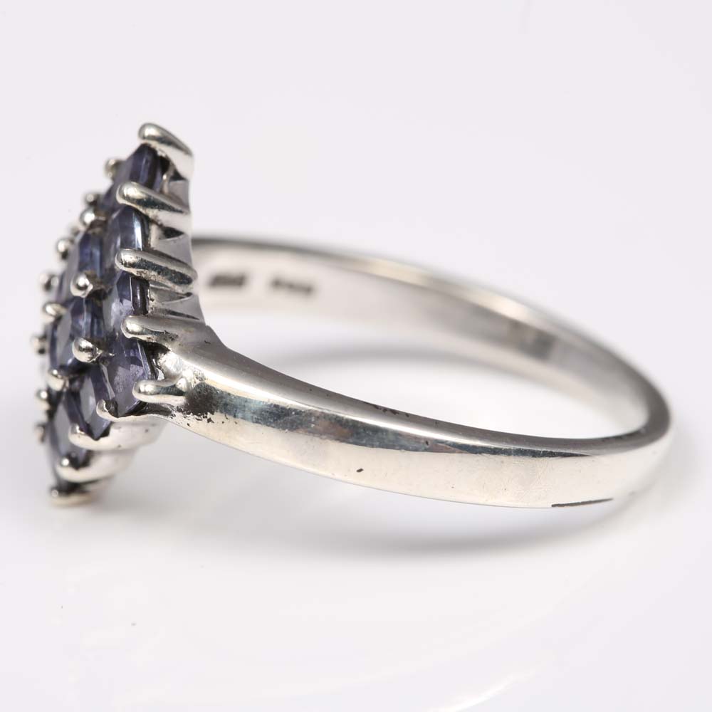 Sterling Silver and 1.60 CTW Tanzanite Cluster Ring