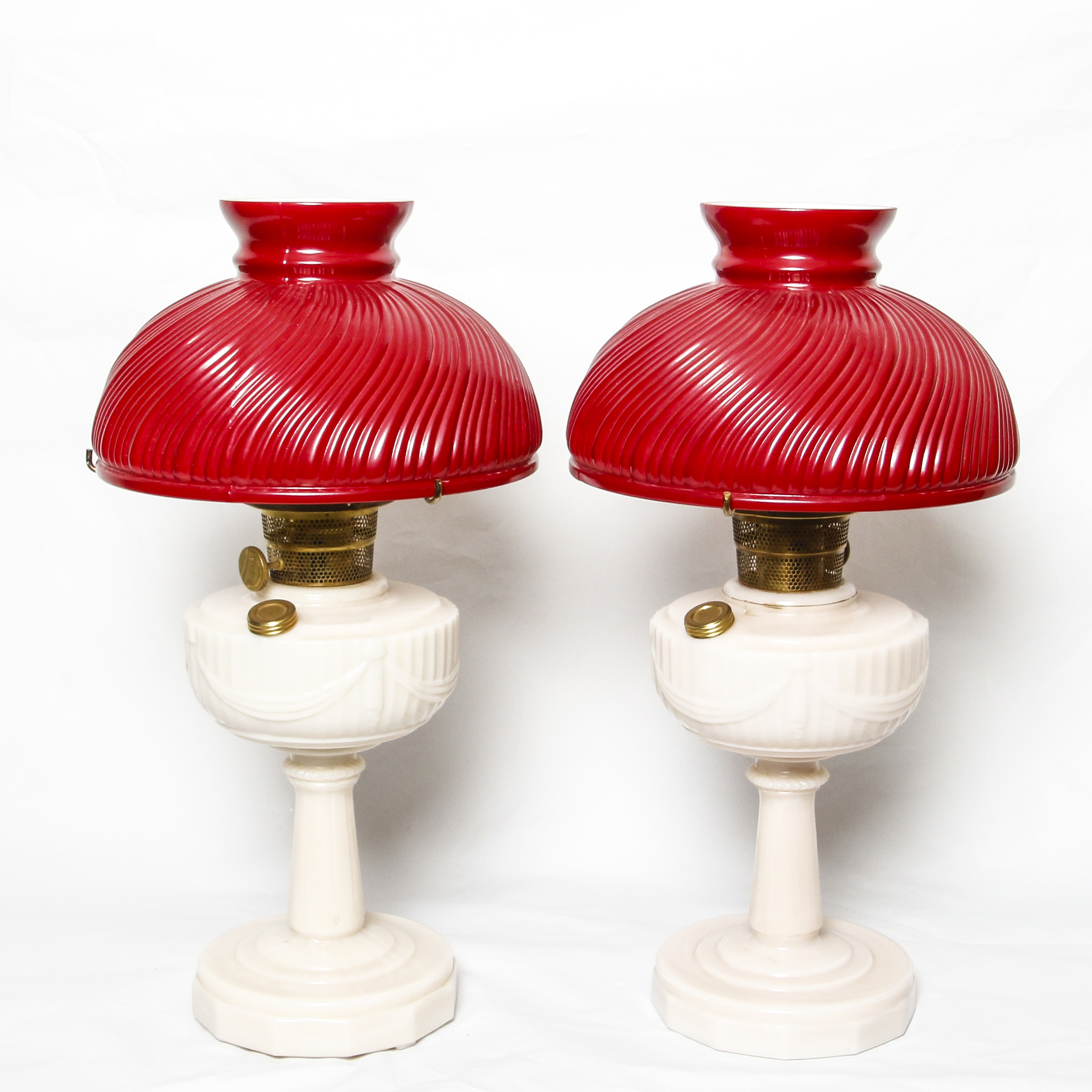 Vintage Aladdin White and Red Glass Oil Lamps