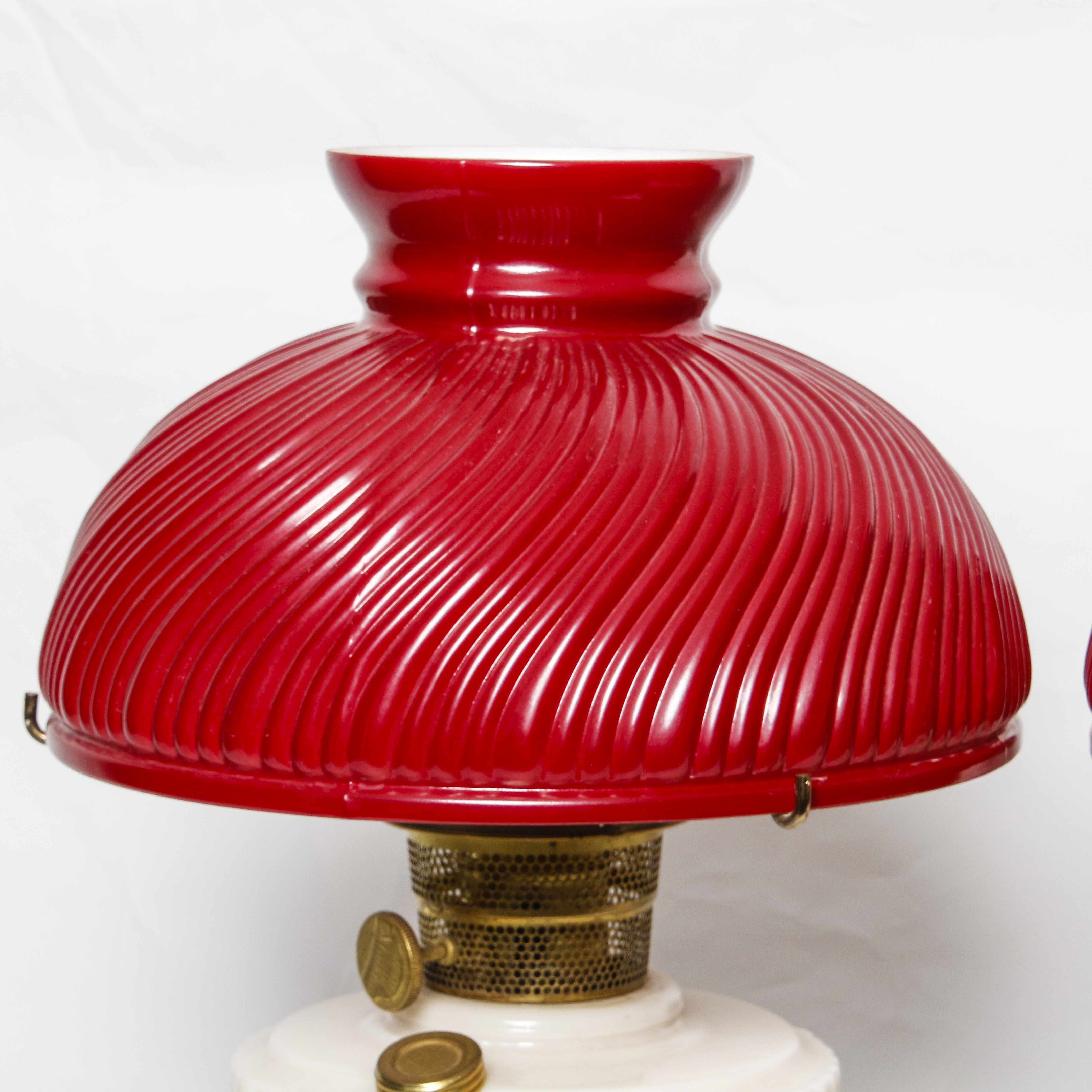 Vintage Aladdin White and Red Glass Oil Lamps