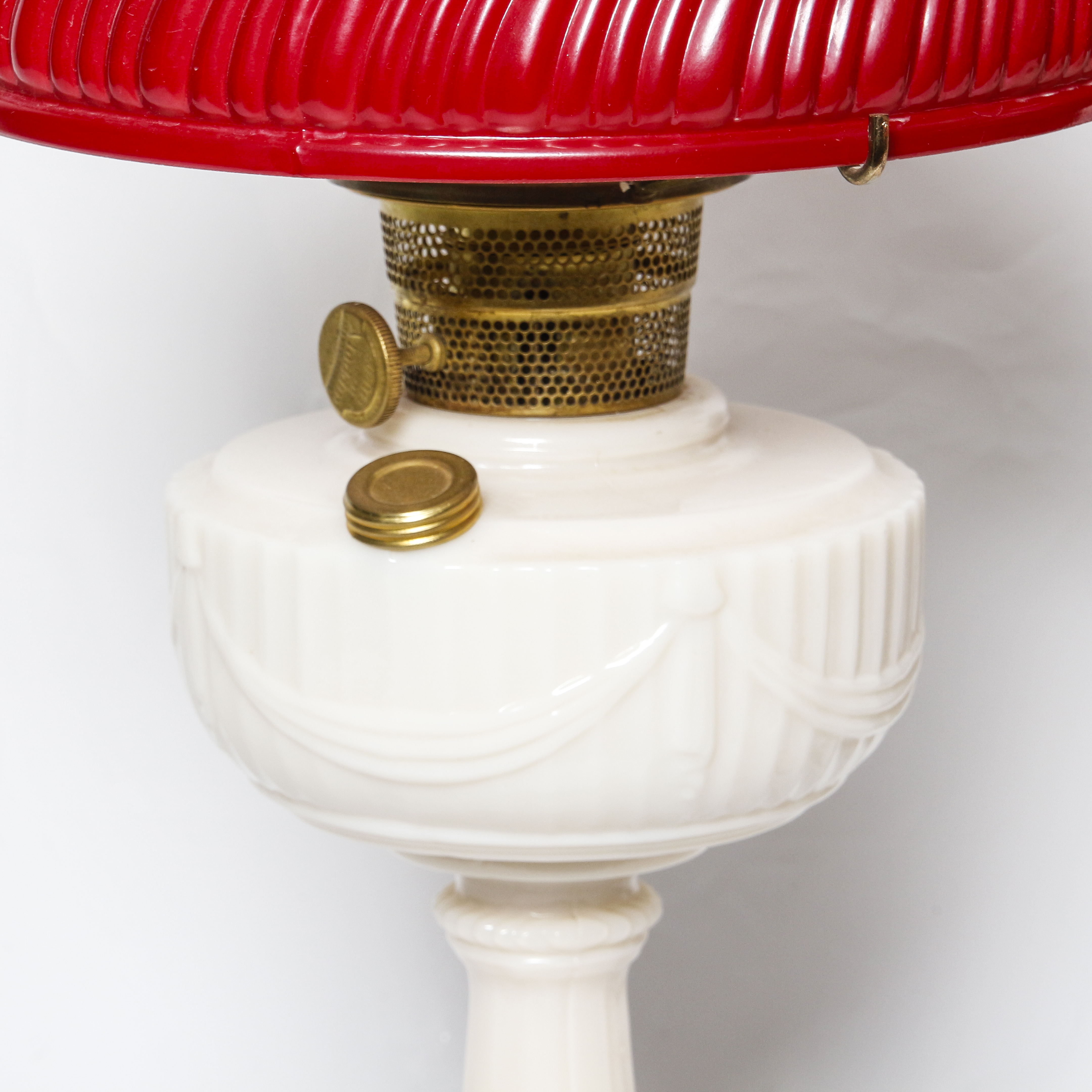 Vintage Aladdin White and Red Glass Oil Lamps