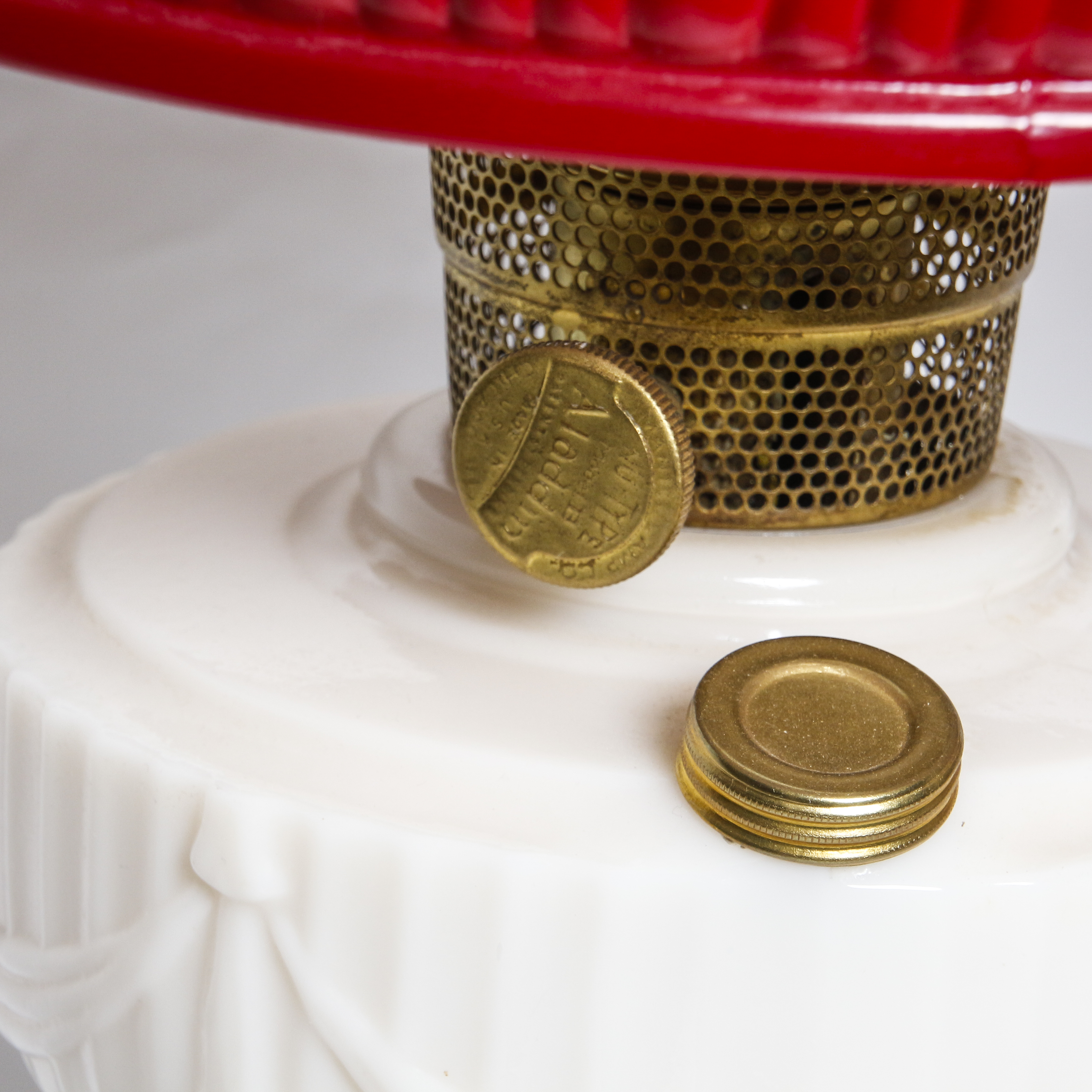 Vintage Aladdin White and Red Glass Oil Lamps