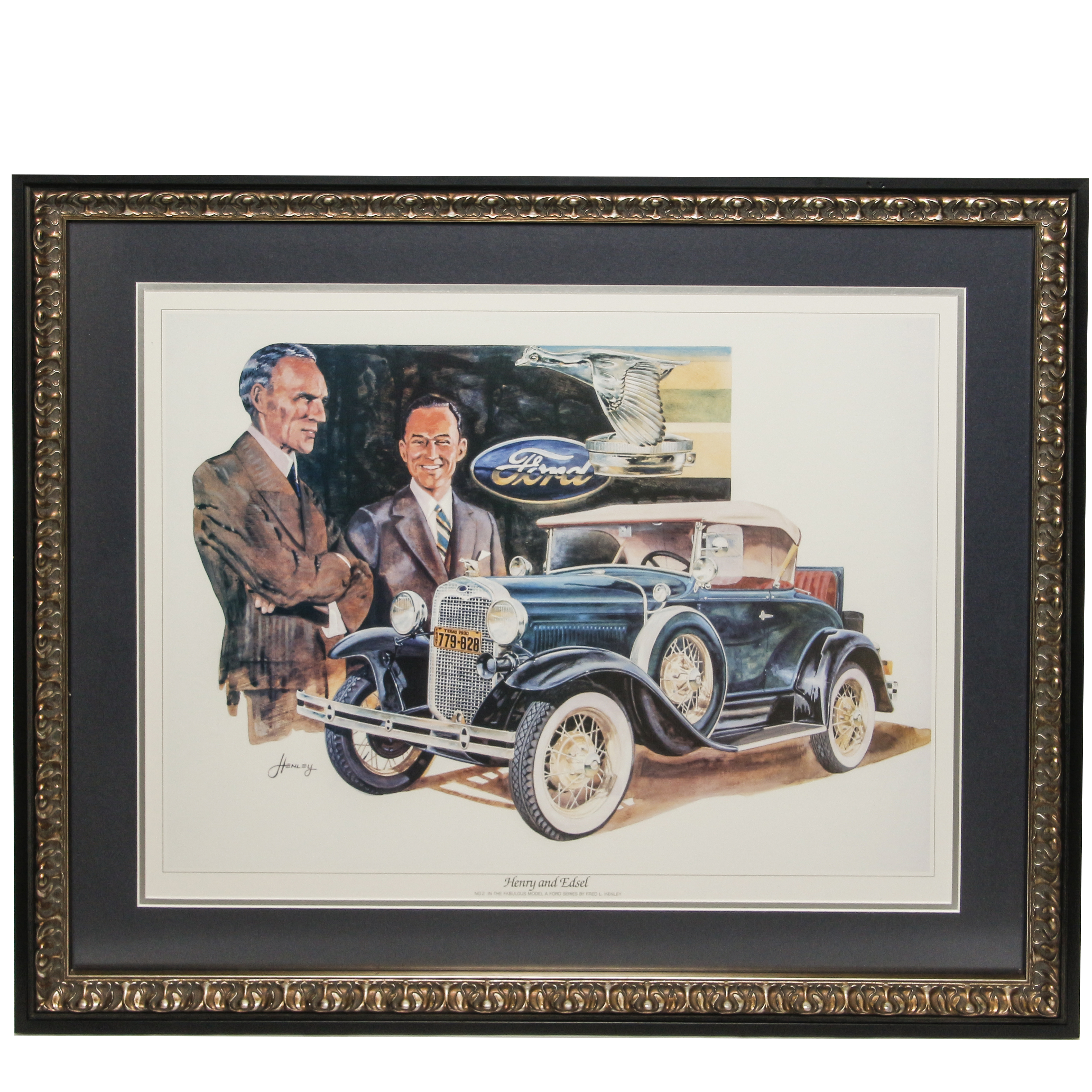 Offset Lithograph of Henry and Edsel Ford with Model A