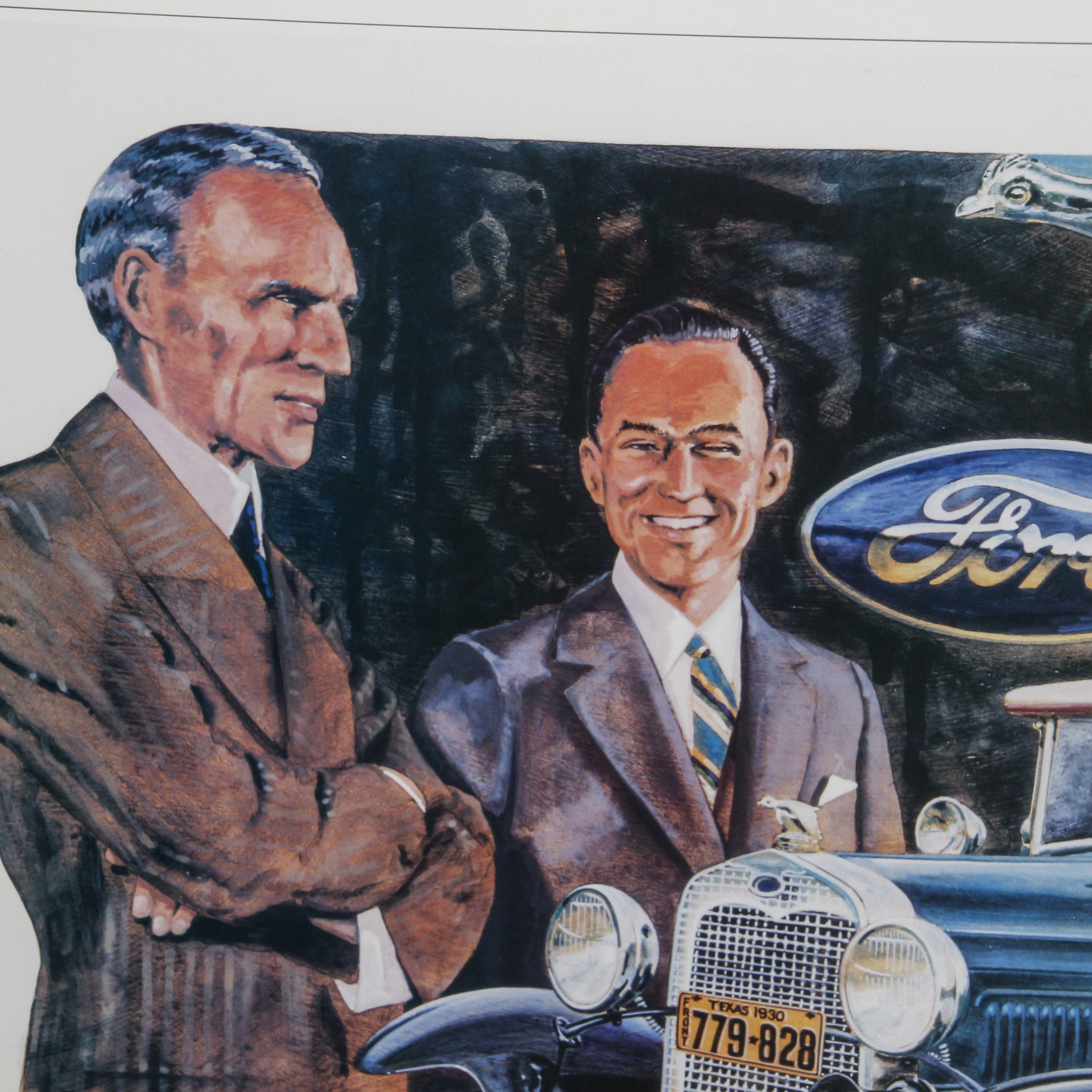 Offset Lithograph of Henry and Edsel Ford with Model A
