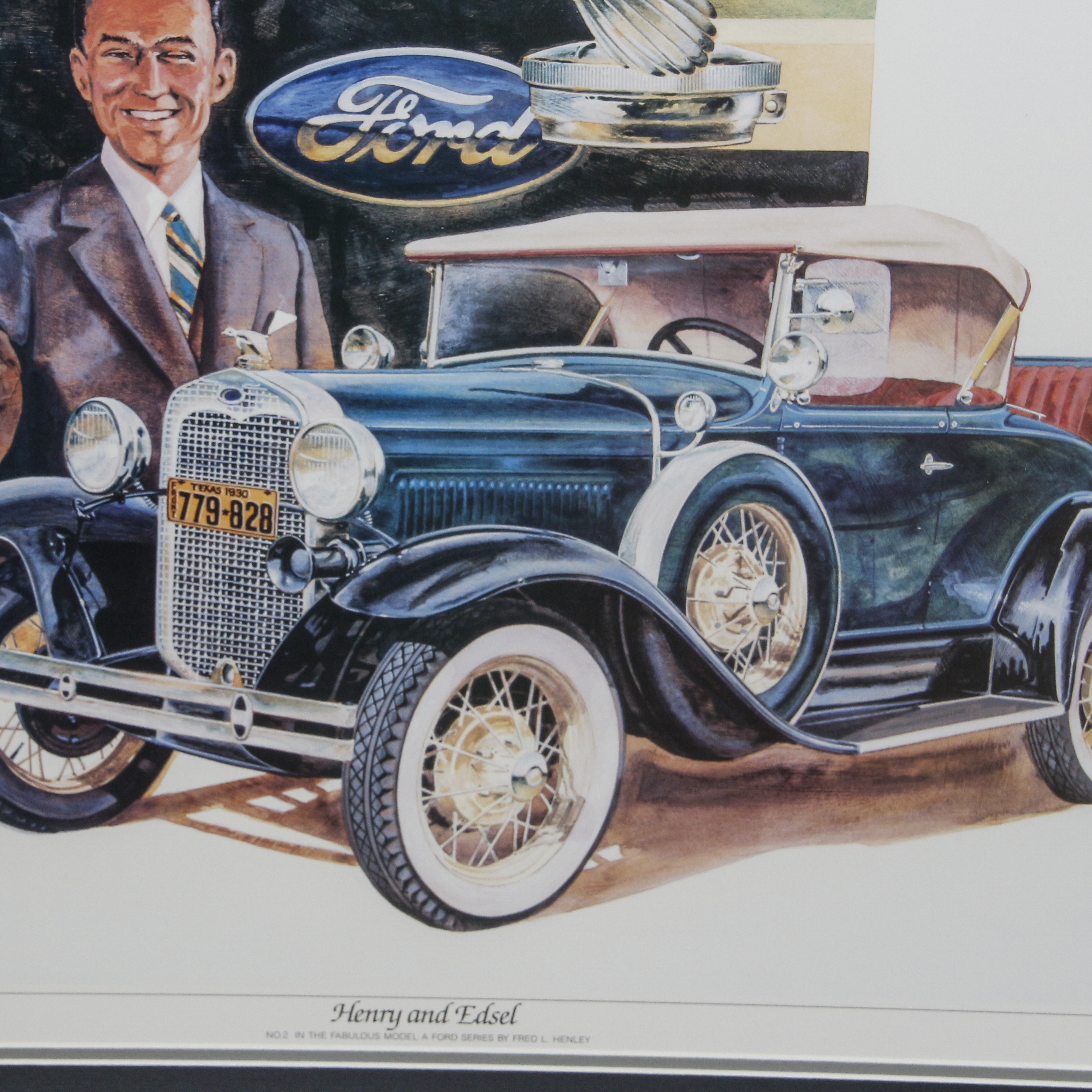Offset Lithograph of Henry and Edsel Ford with Model A