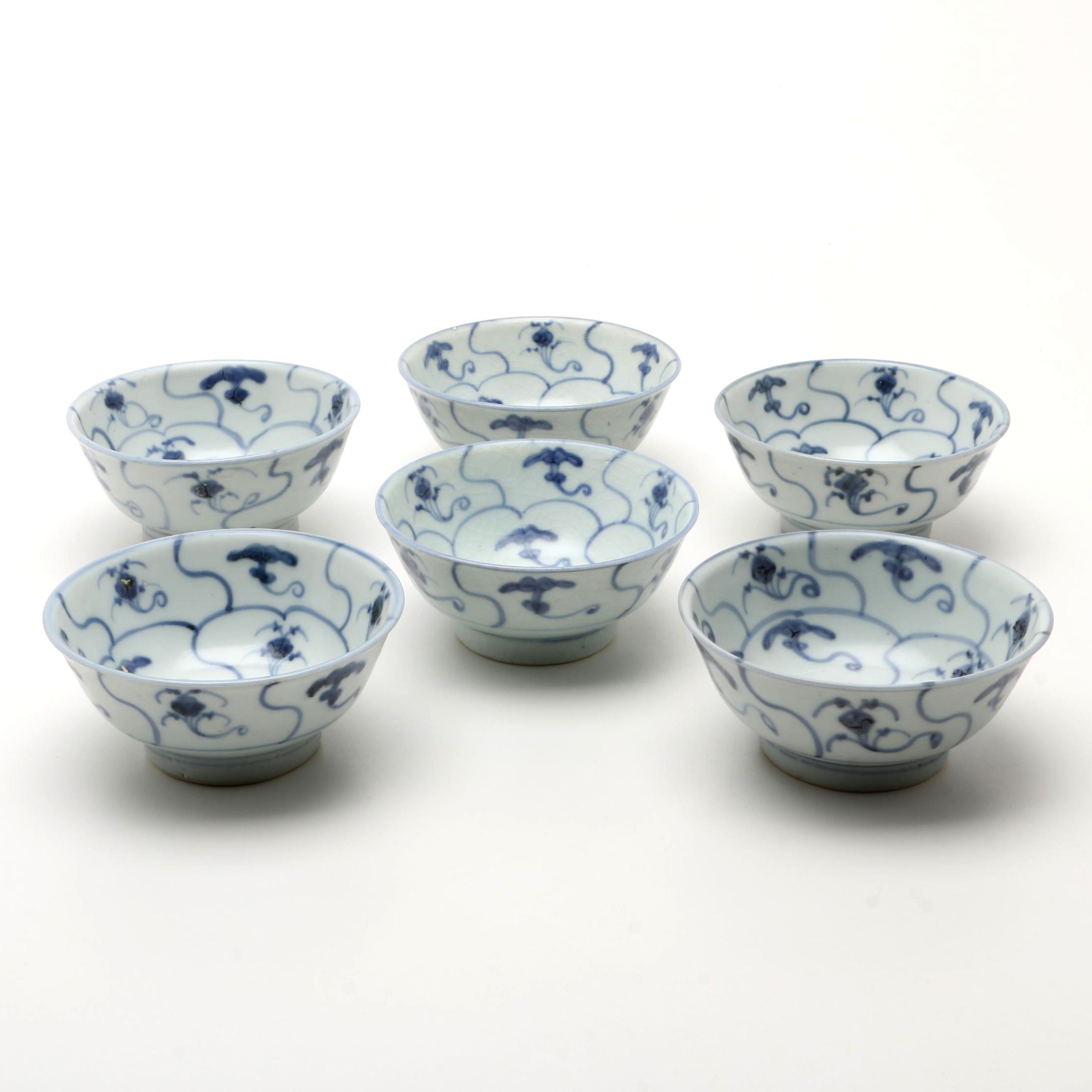 Six Antique Chinese Porcelain Bowls Salvaged From the "Tek Sing" Shipwreck