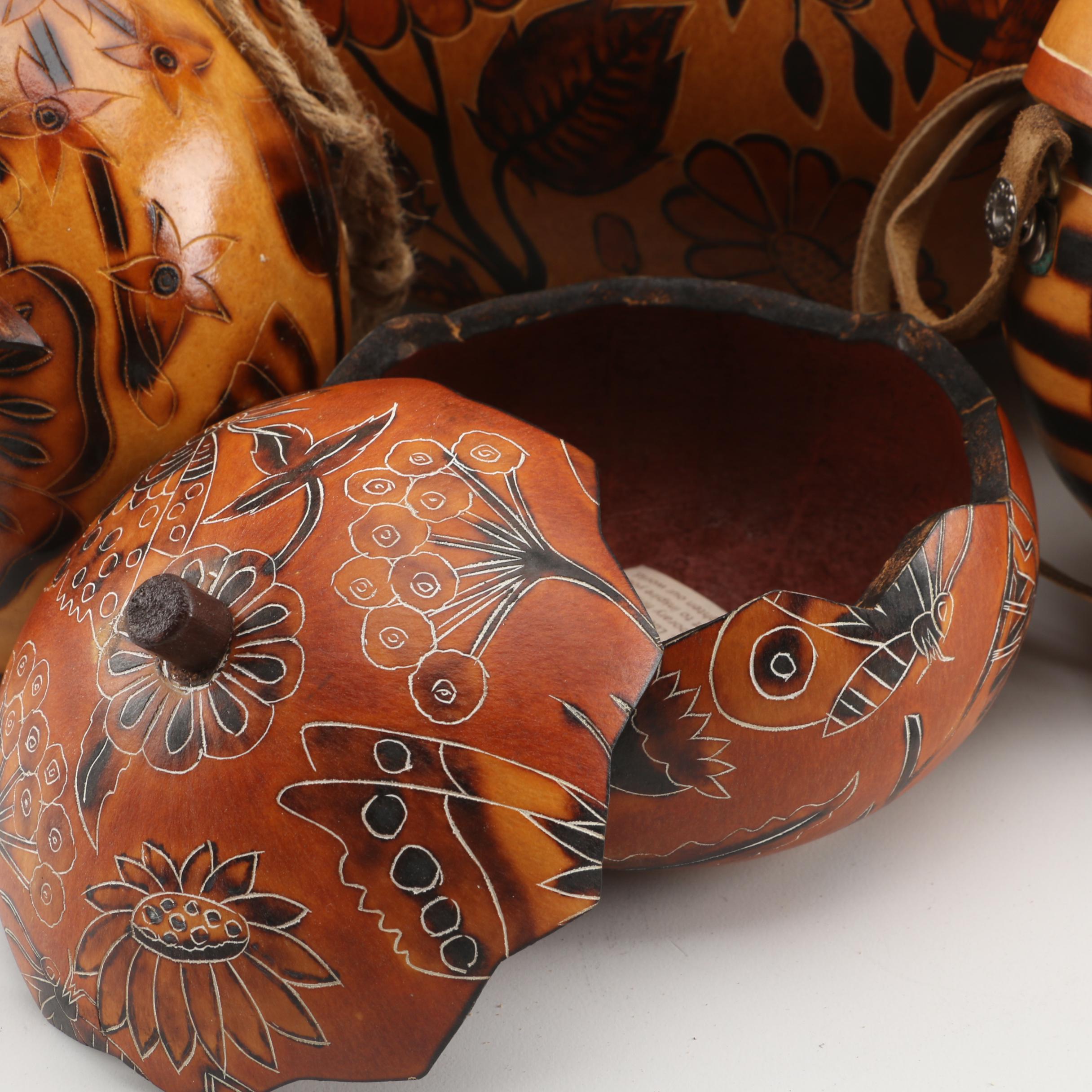 Handmade Lucuma Designs Peruvian Carved Gourds