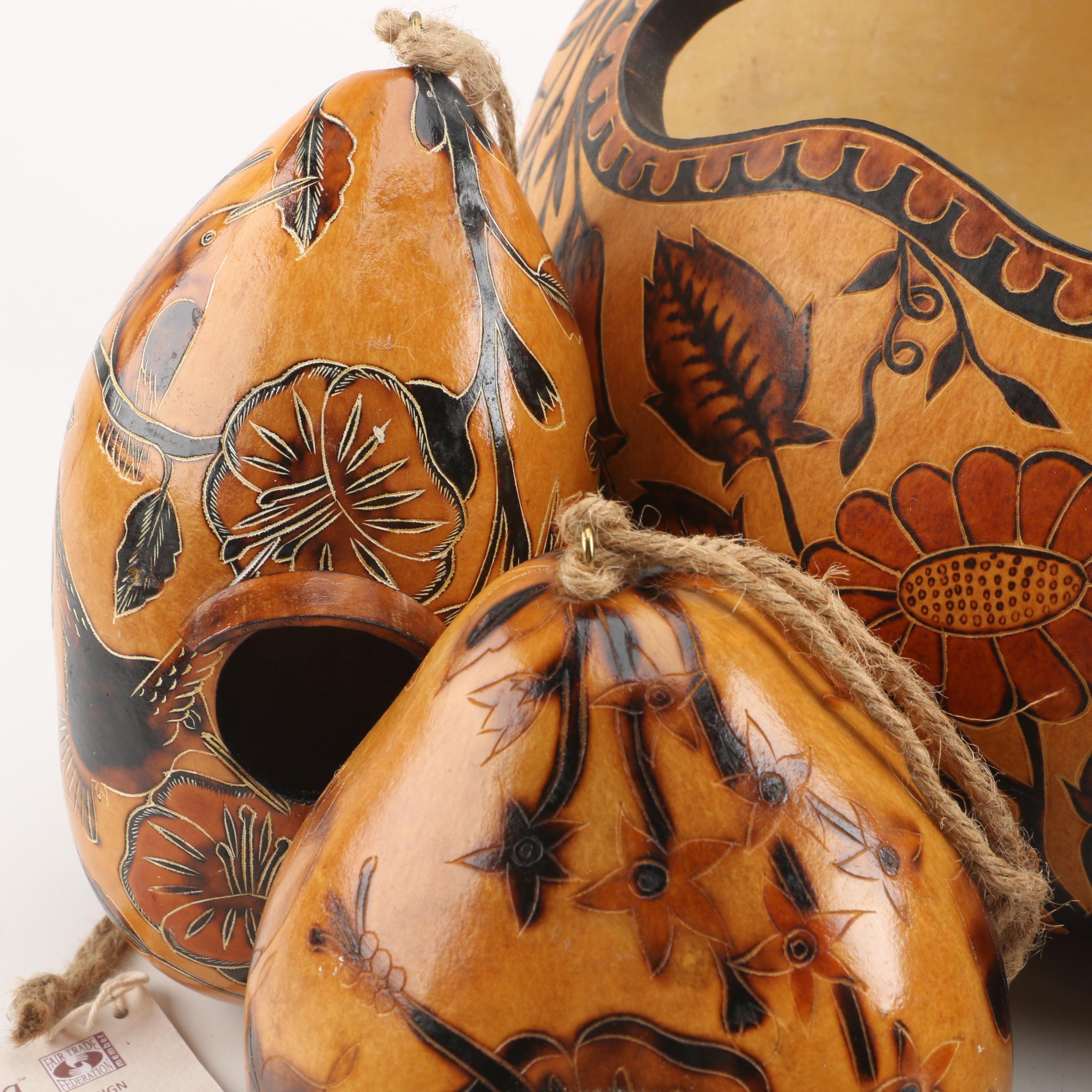 Handmade Lucuma Designs Peruvian Carved Gourds